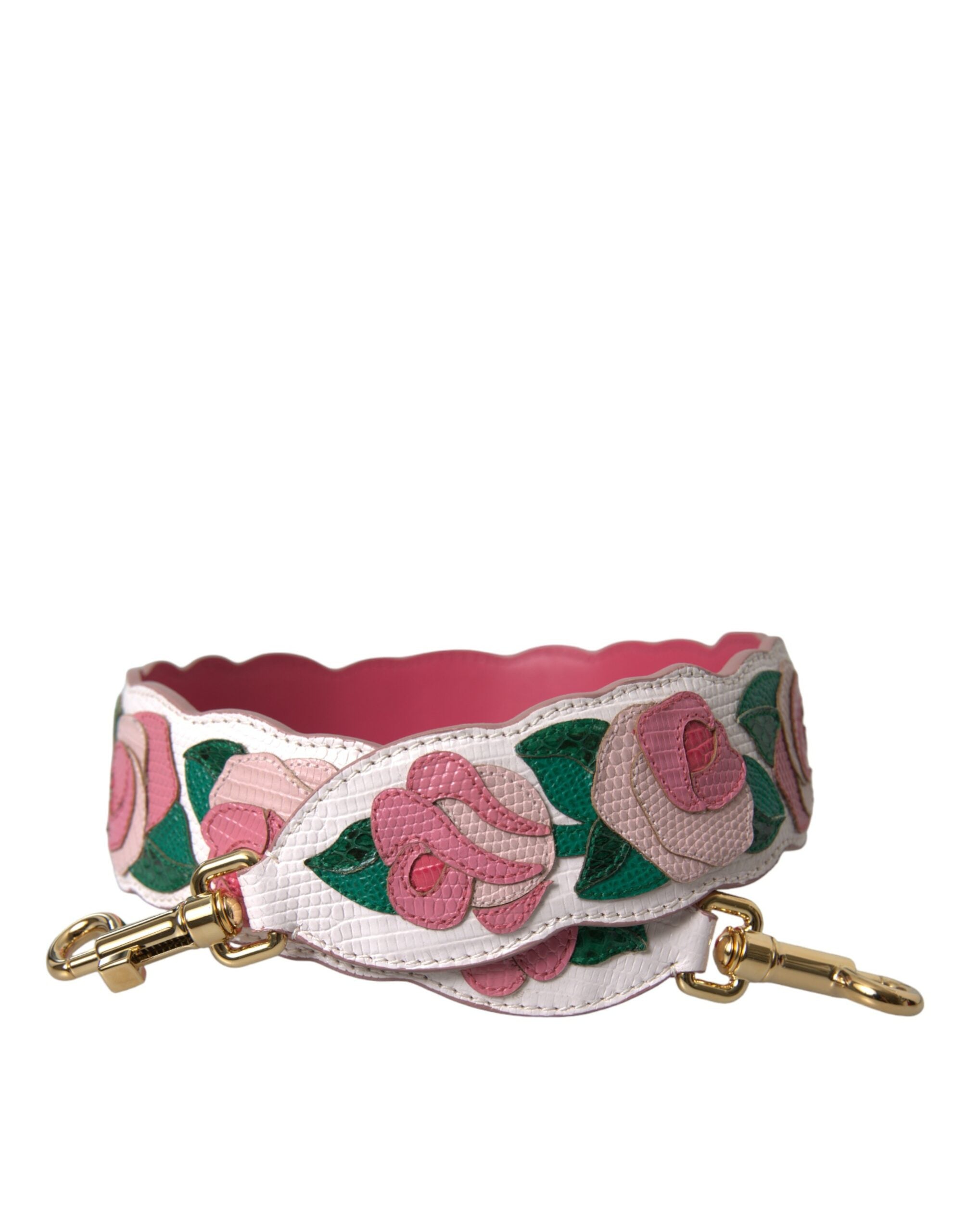 Dolce & Gabbana Бял кожен аксесоар с цветя презрамка за рамо