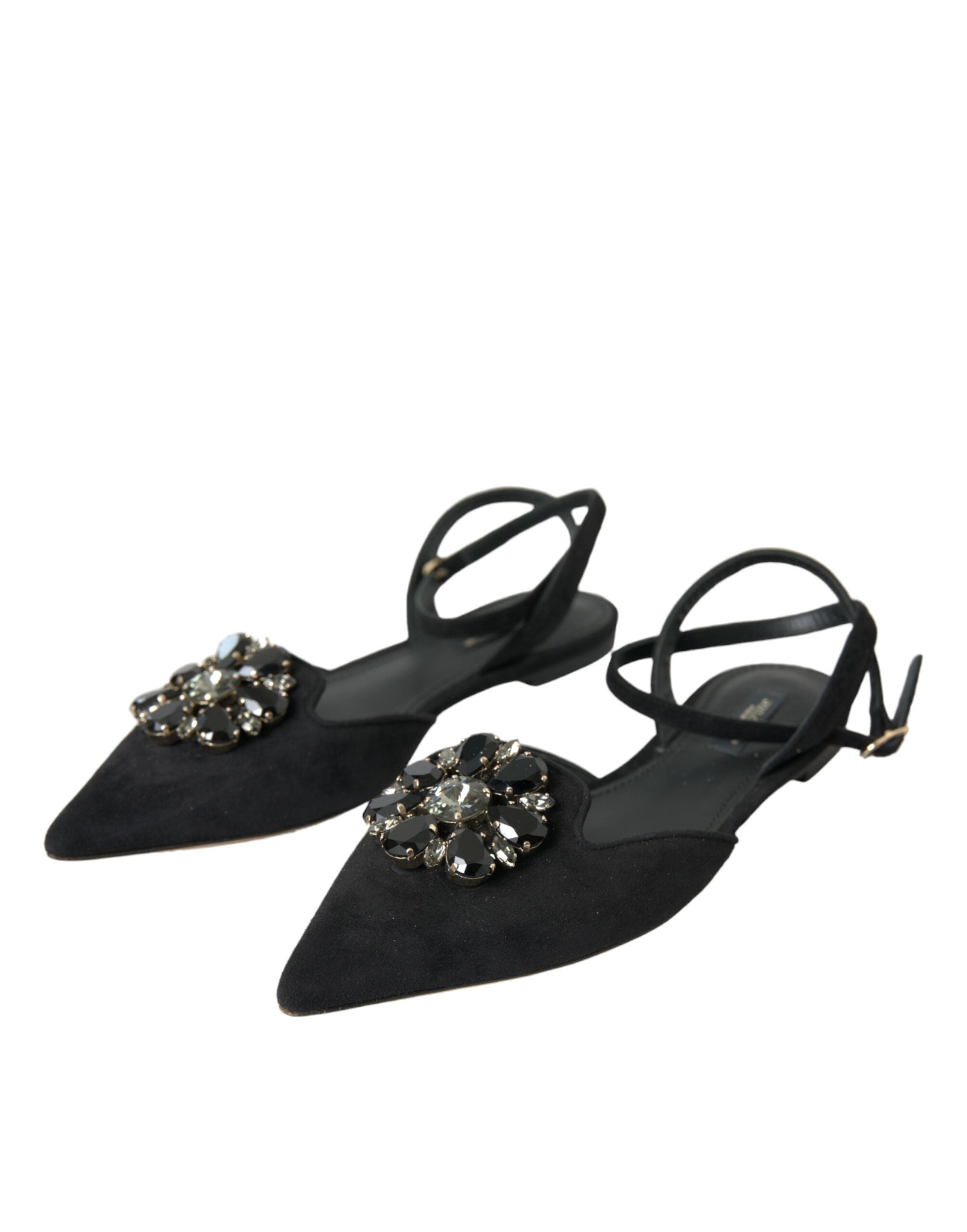 Dolce & Gabbana Черни кожени сандали Crystal Slingback