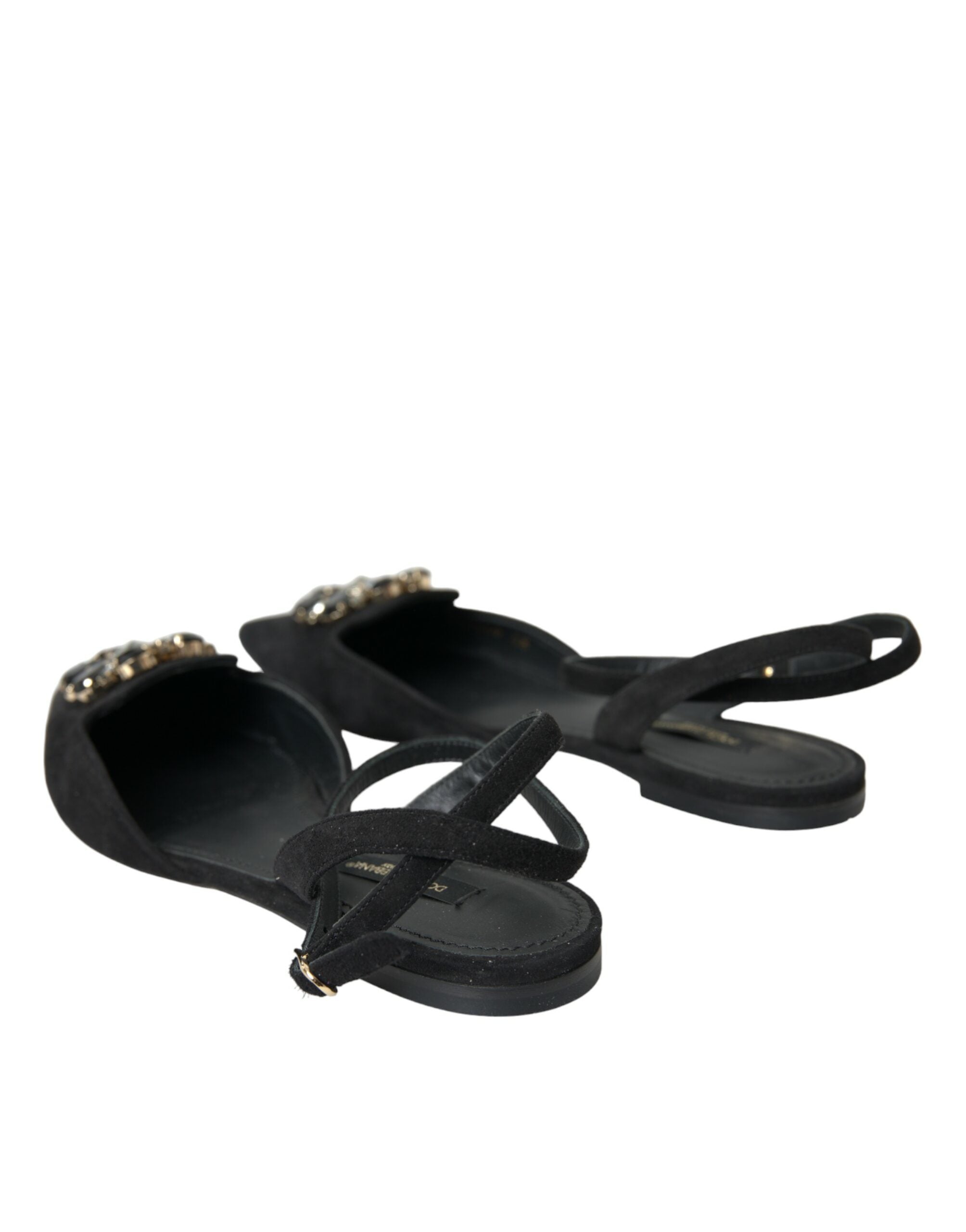 Dolce & Gabbana Черни кожени сандали Crystal Slingback