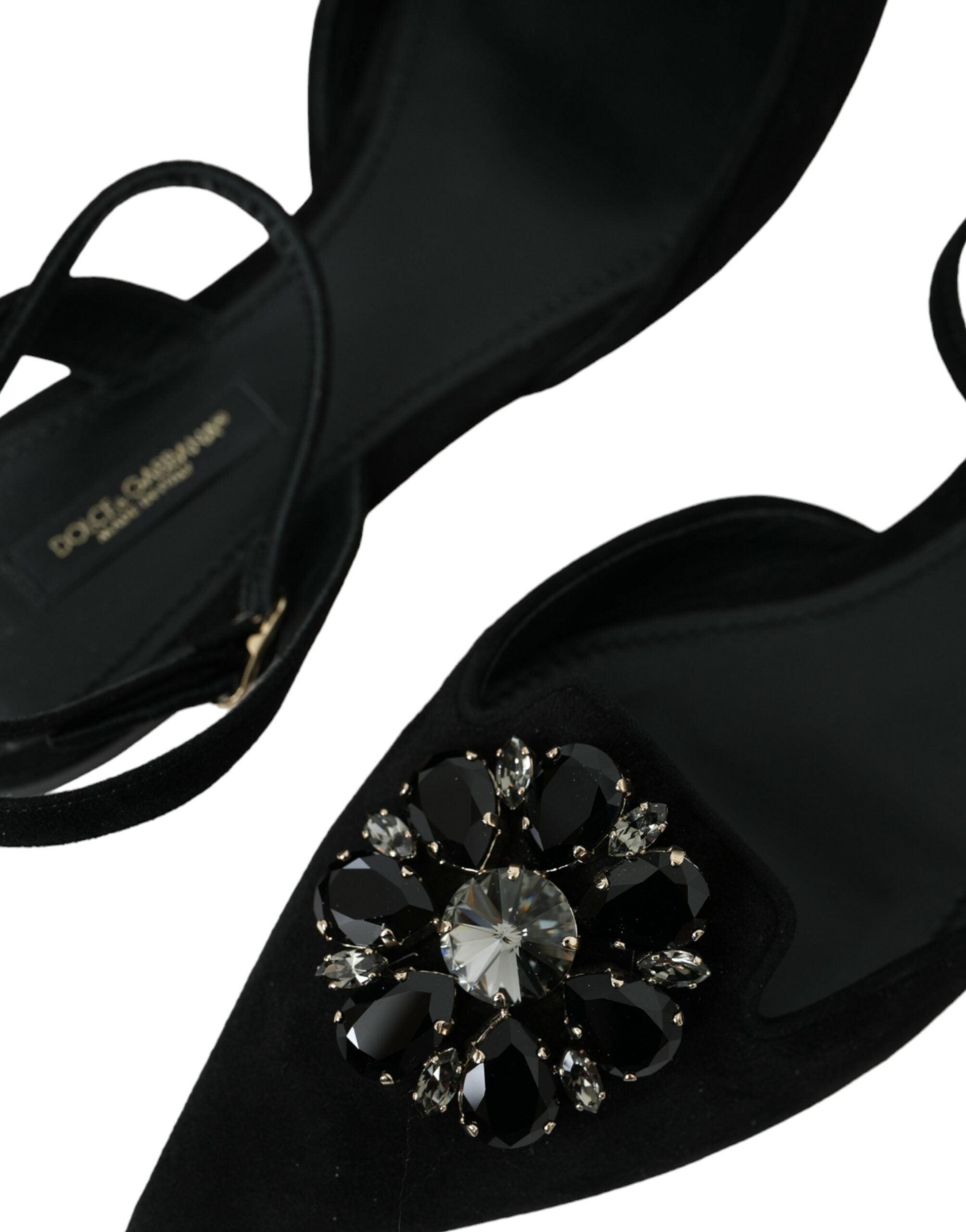 Dolce & Gabbana Черни кожени сандали Crystal Slingback