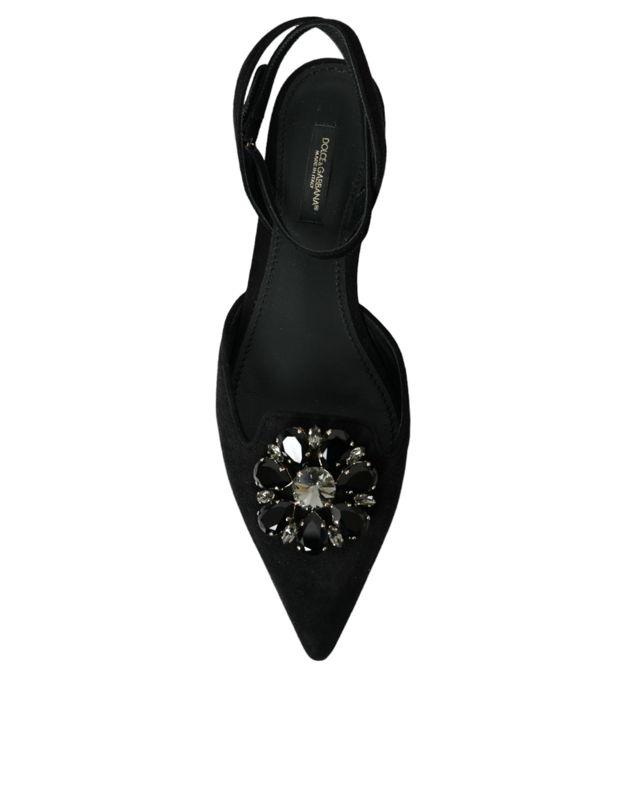 Dolce & Gabbana Черни кожени сандали Crystal Slingback
