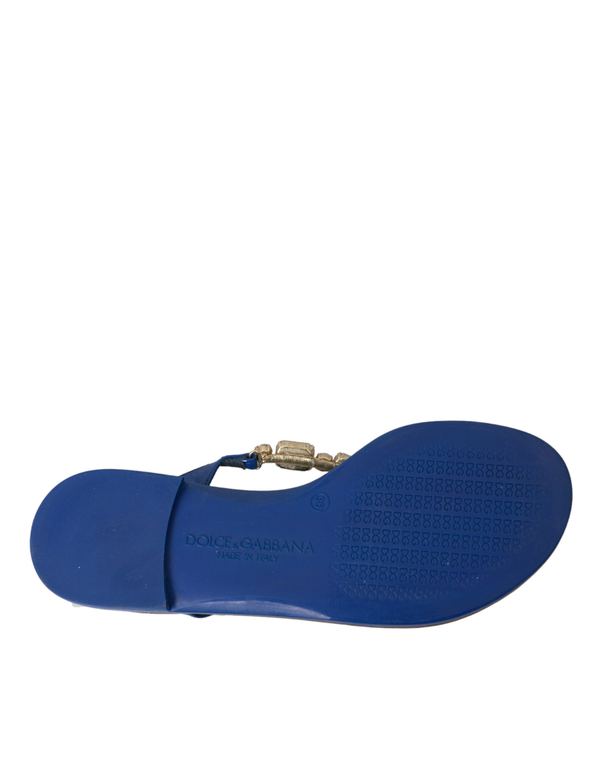 Плажни обувки Dolce & Gabbana Blue Crystal от телешка кожа