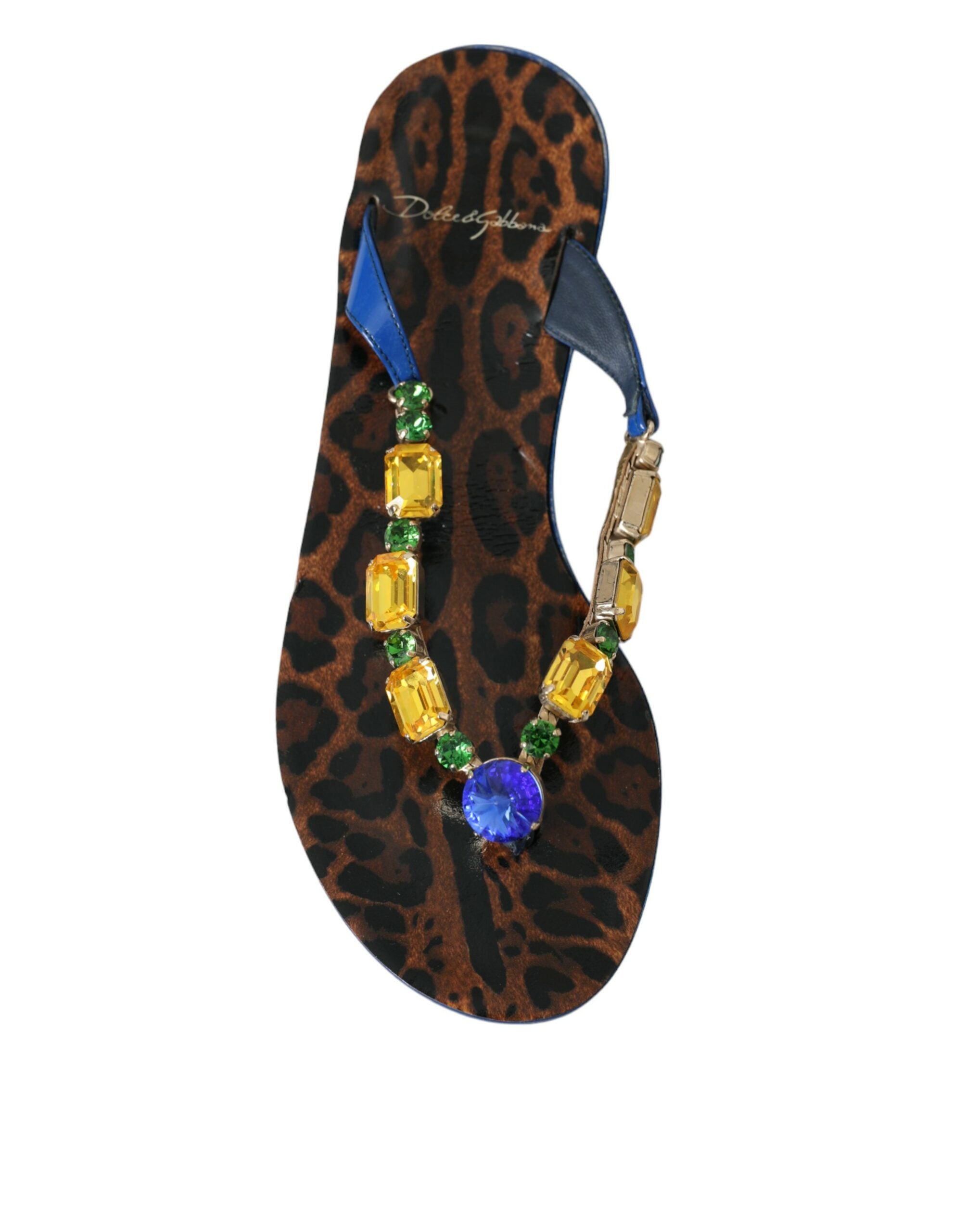 Плажни обувки Dolce & Gabbana Blue Crystal от телешка кожа