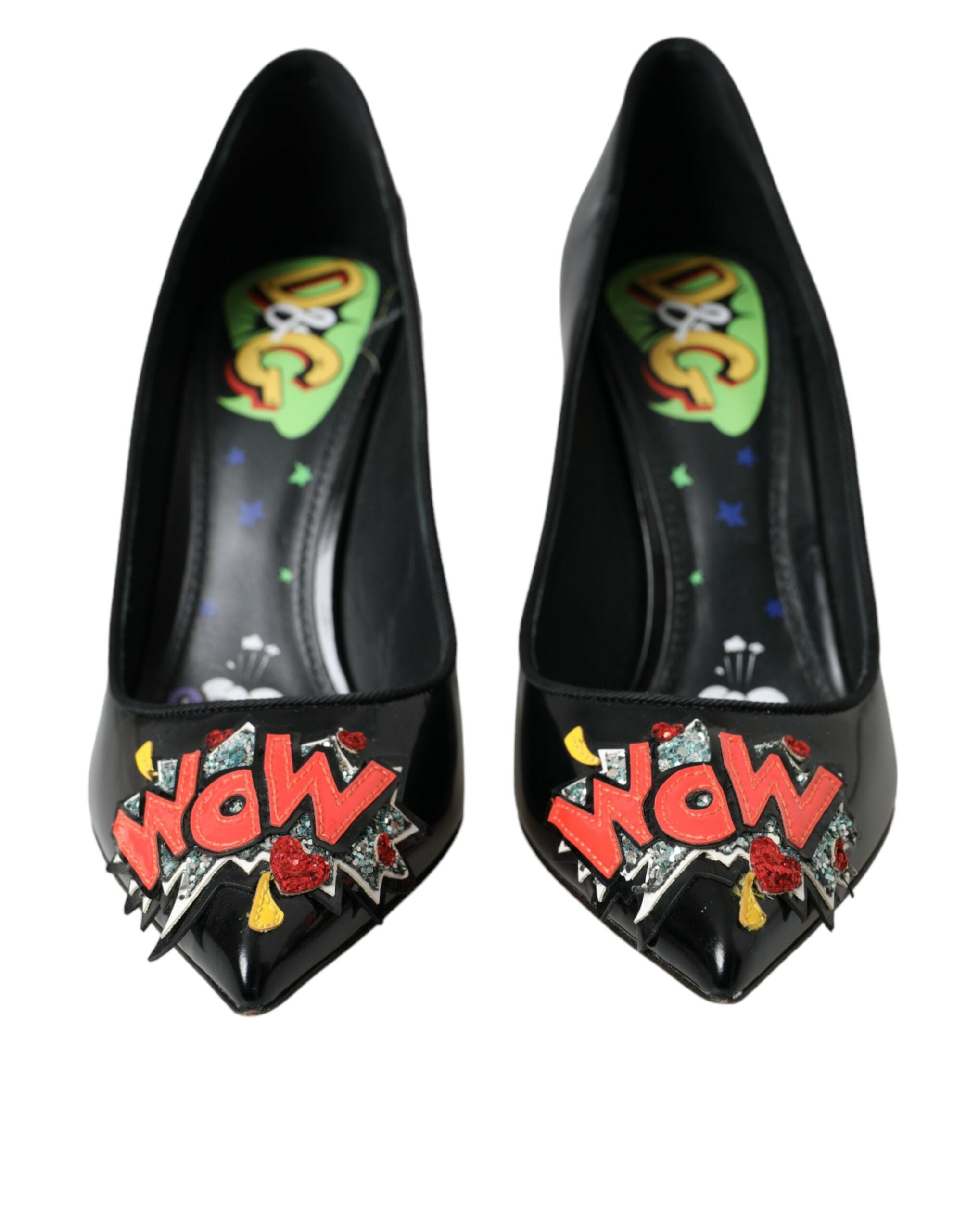 Dolce & Gabbana Черни кожени WOW обувки с кръпка на токчета Помпи