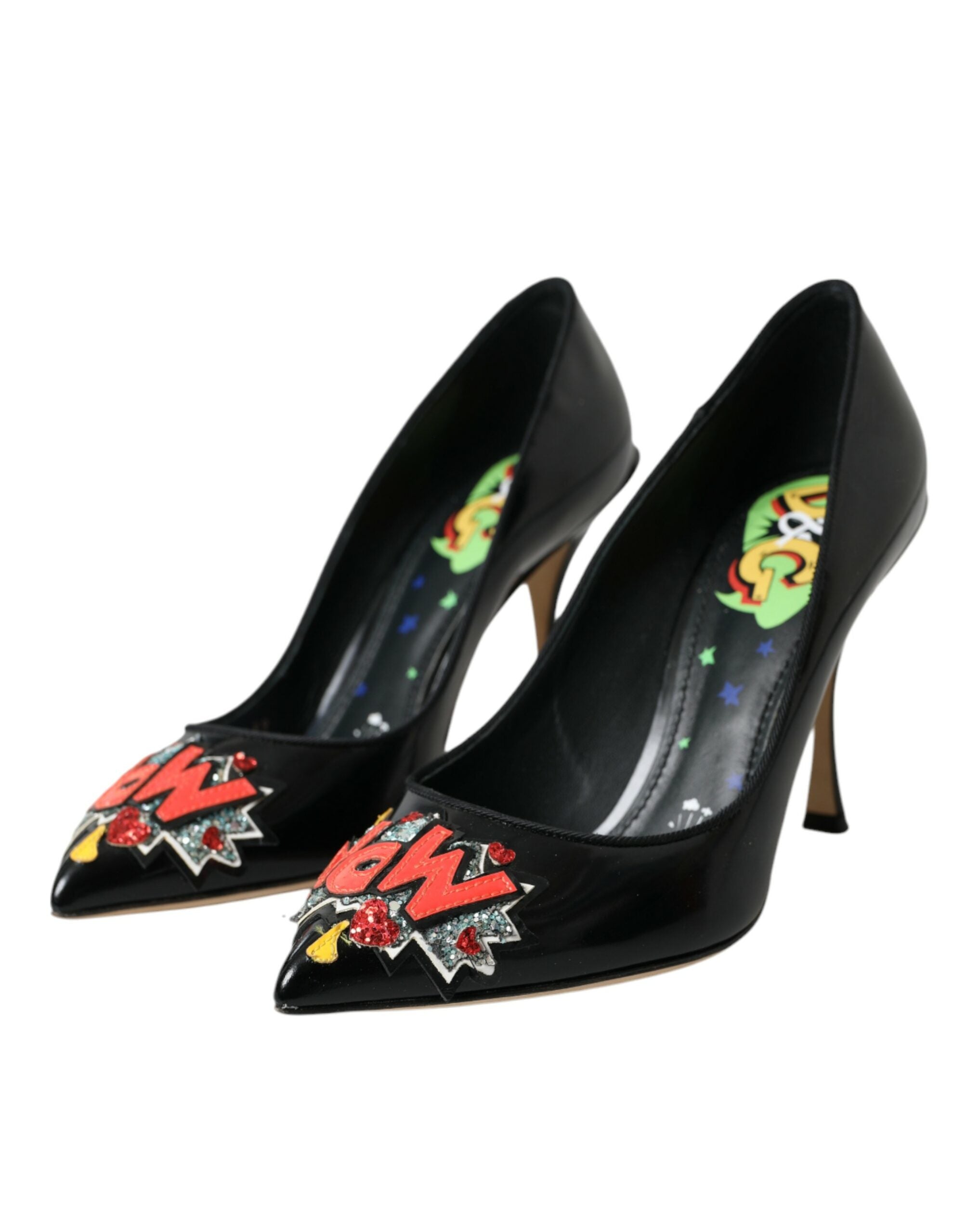 Dolce & Gabbana Черни кожени WOW обувки с кръпка на токчета Помпи