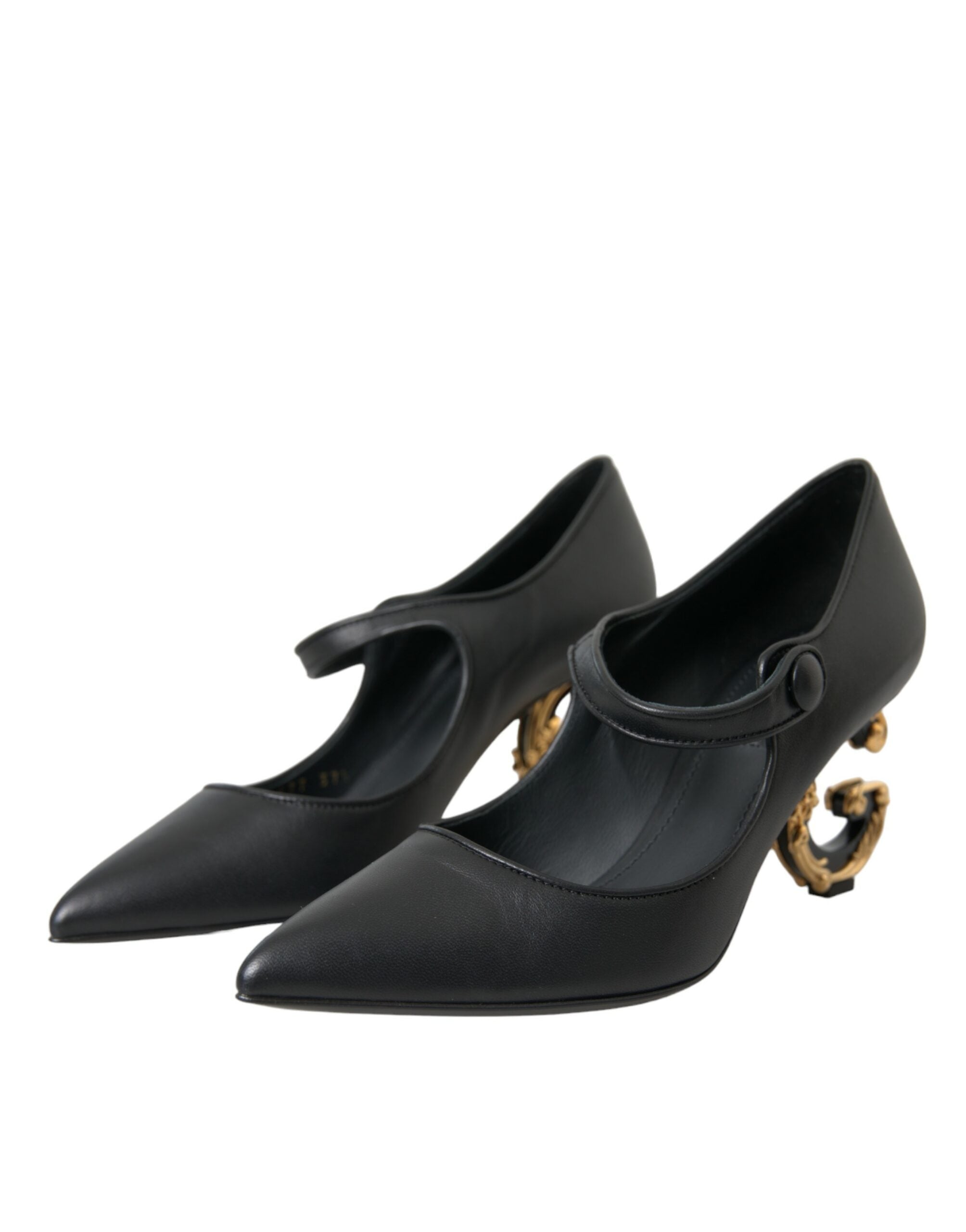 Dolce & Gabbana Черни кожени обувки с лого на ток Обувки помпи Mary Janes