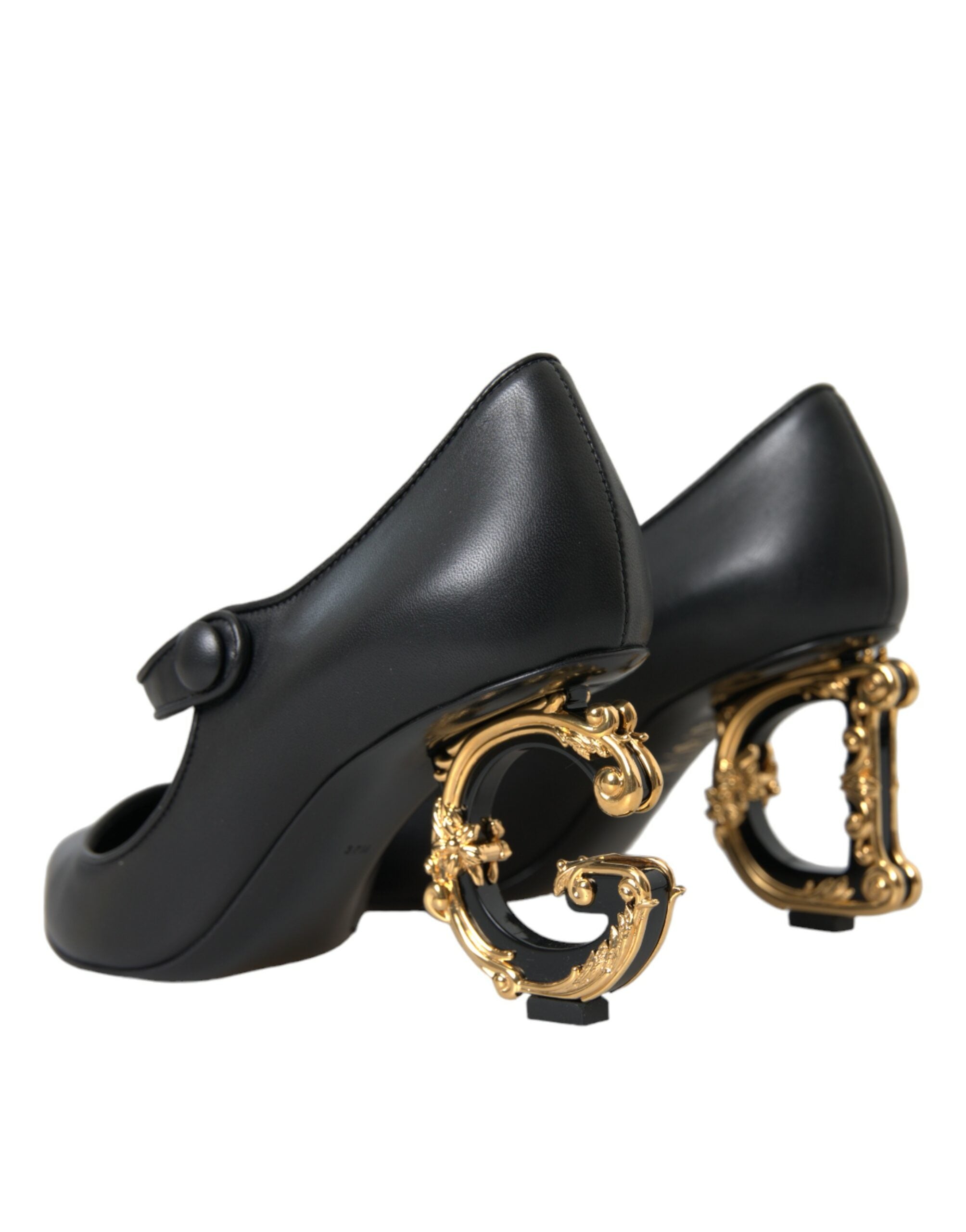 Dolce & Gabbana Черни кожени обувки с лого на ток Обувки помпи Mary Janes