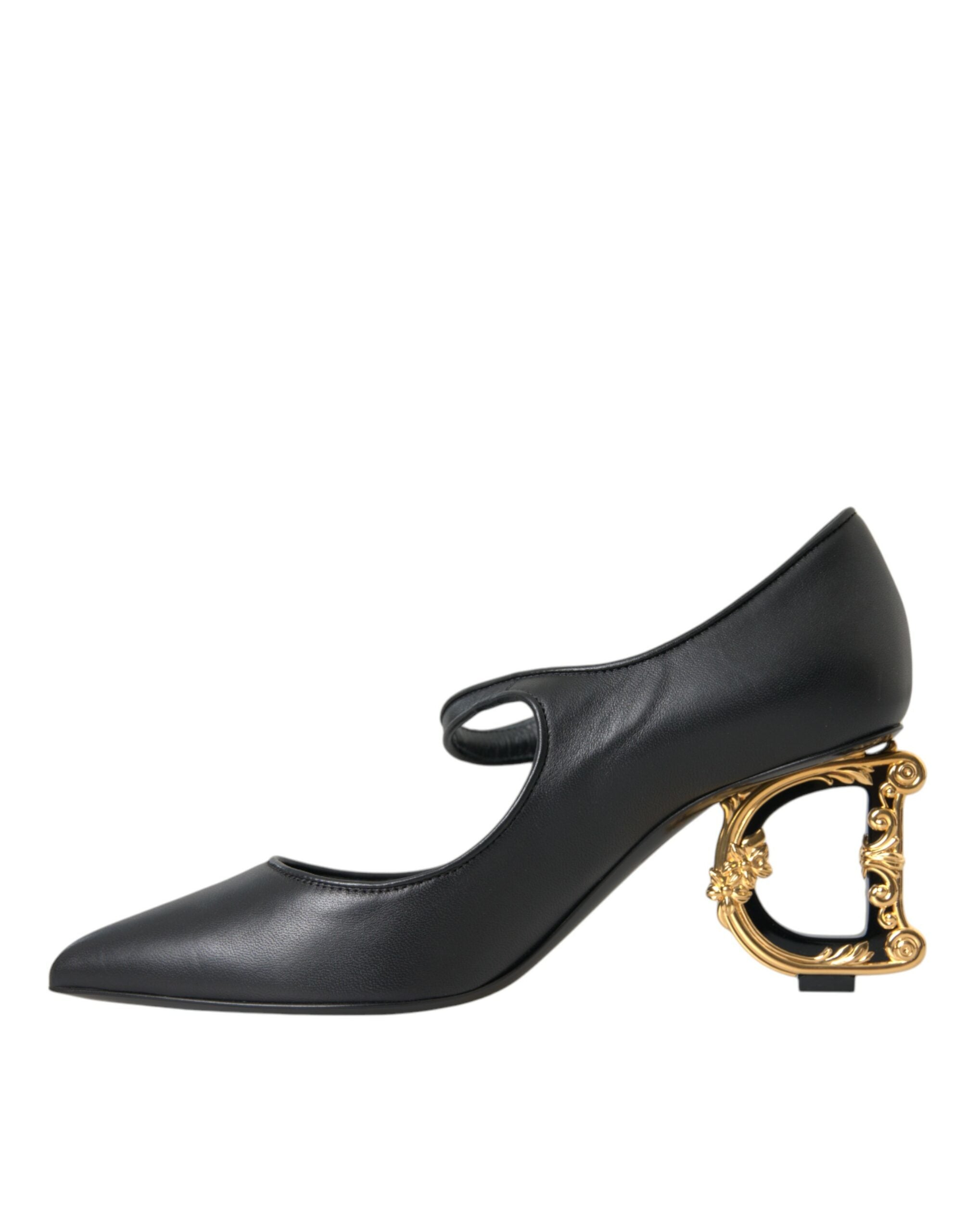 Dolce & Gabbana Черни кожени обувки с лого на ток Обувки помпи Mary Janes