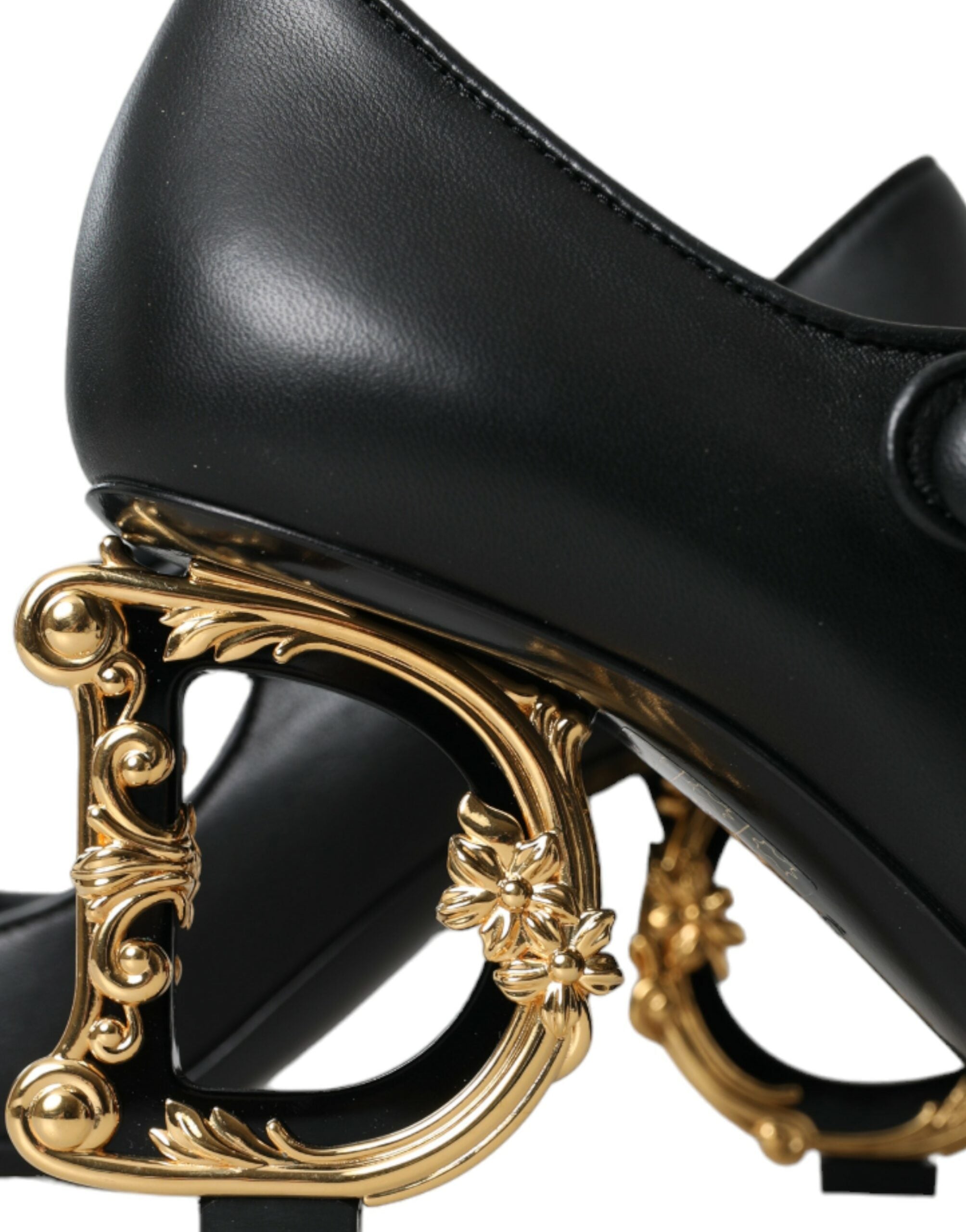 Dolce & Gabbana Черни кожени обувки с лого на ток Обувки помпи Mary Janes
