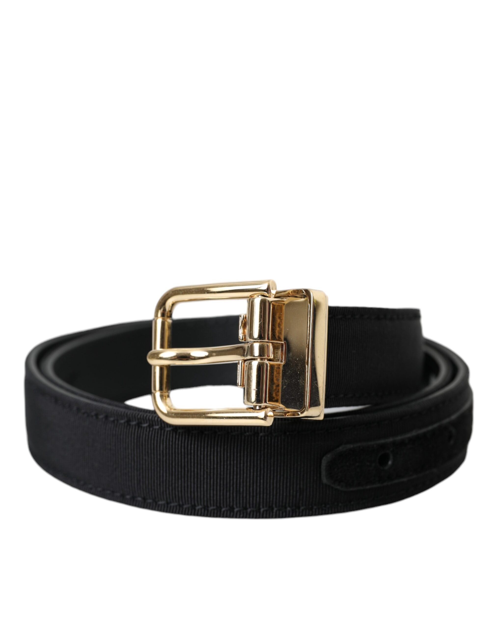 Мъжки колан Dolce & Gabbana Black Gros Grain Gold с метална катарама