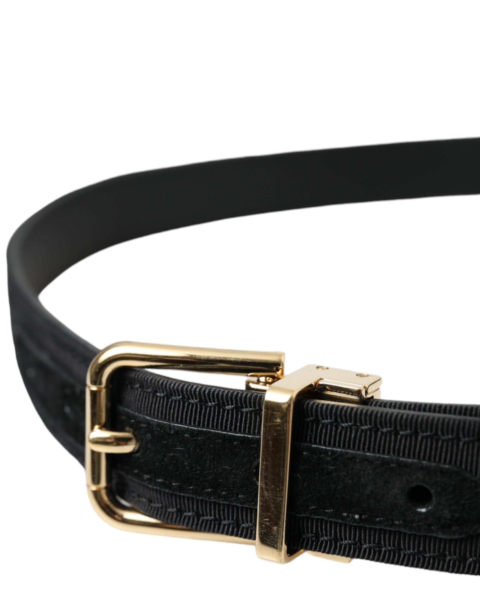 Мъжки колан Dolce & Gabbana Black Gros Grain Gold с метална катарама