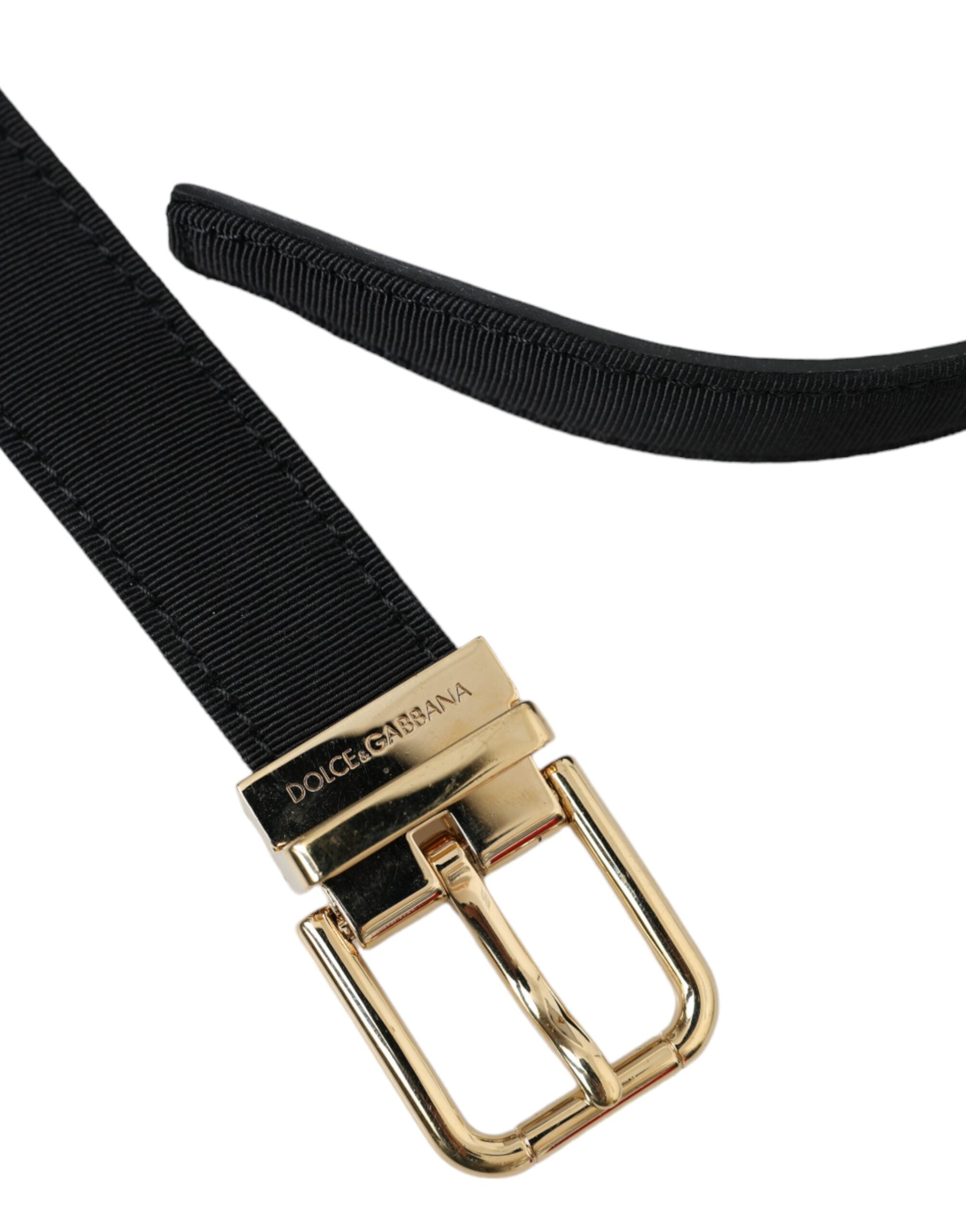 Мъжки колан Dolce & Gabbana Black Gros Grain Gold с метална катарама