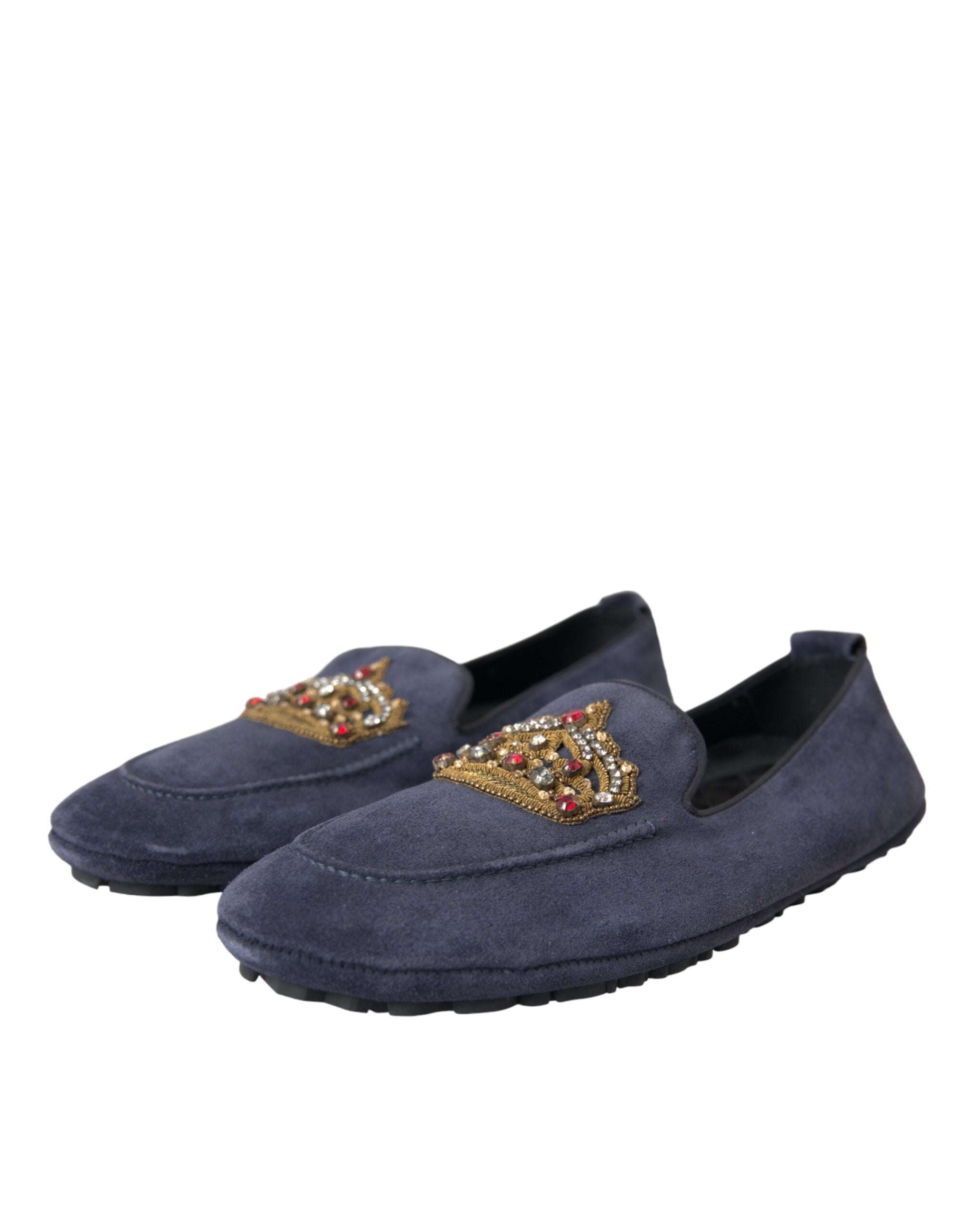 Dolce & Gabbana Сини кожени велурени обувки Crystal Crown Loafers