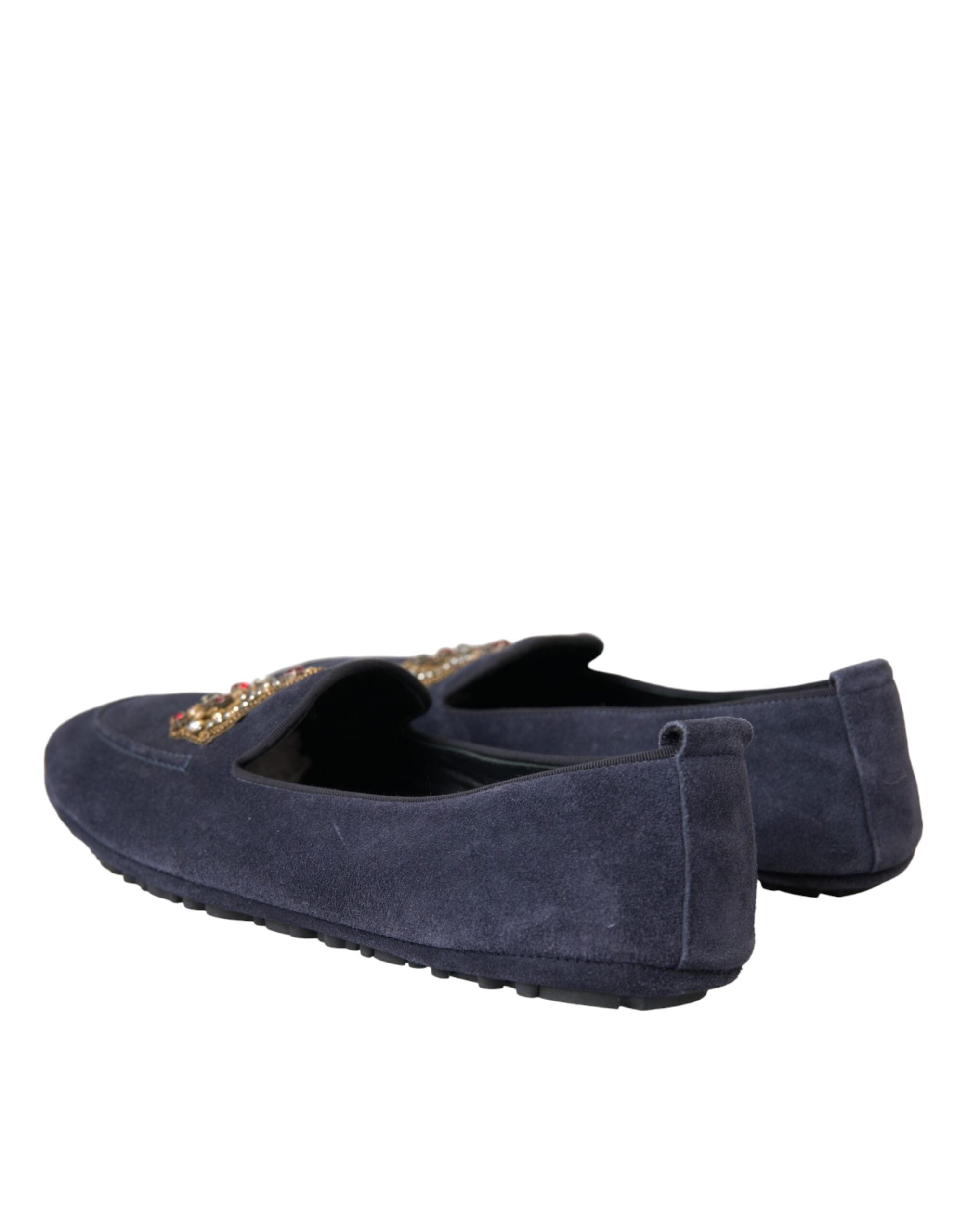 Dolce & Gabbana Сини кожени велурени обувки Crystal Crown Loafers