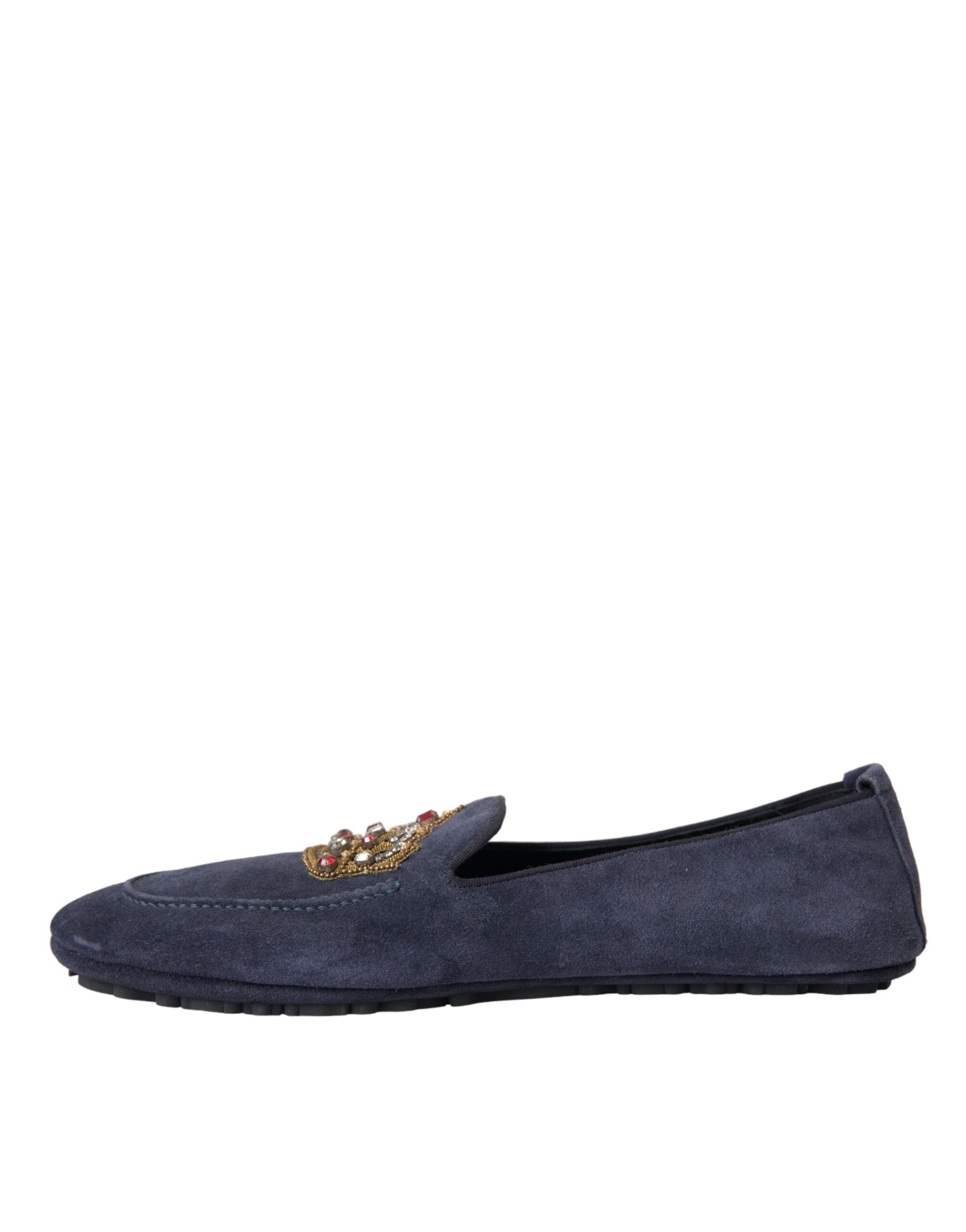 Dolce & Gabbana Сини кожени велурени обувки Crystal Crown Loafers