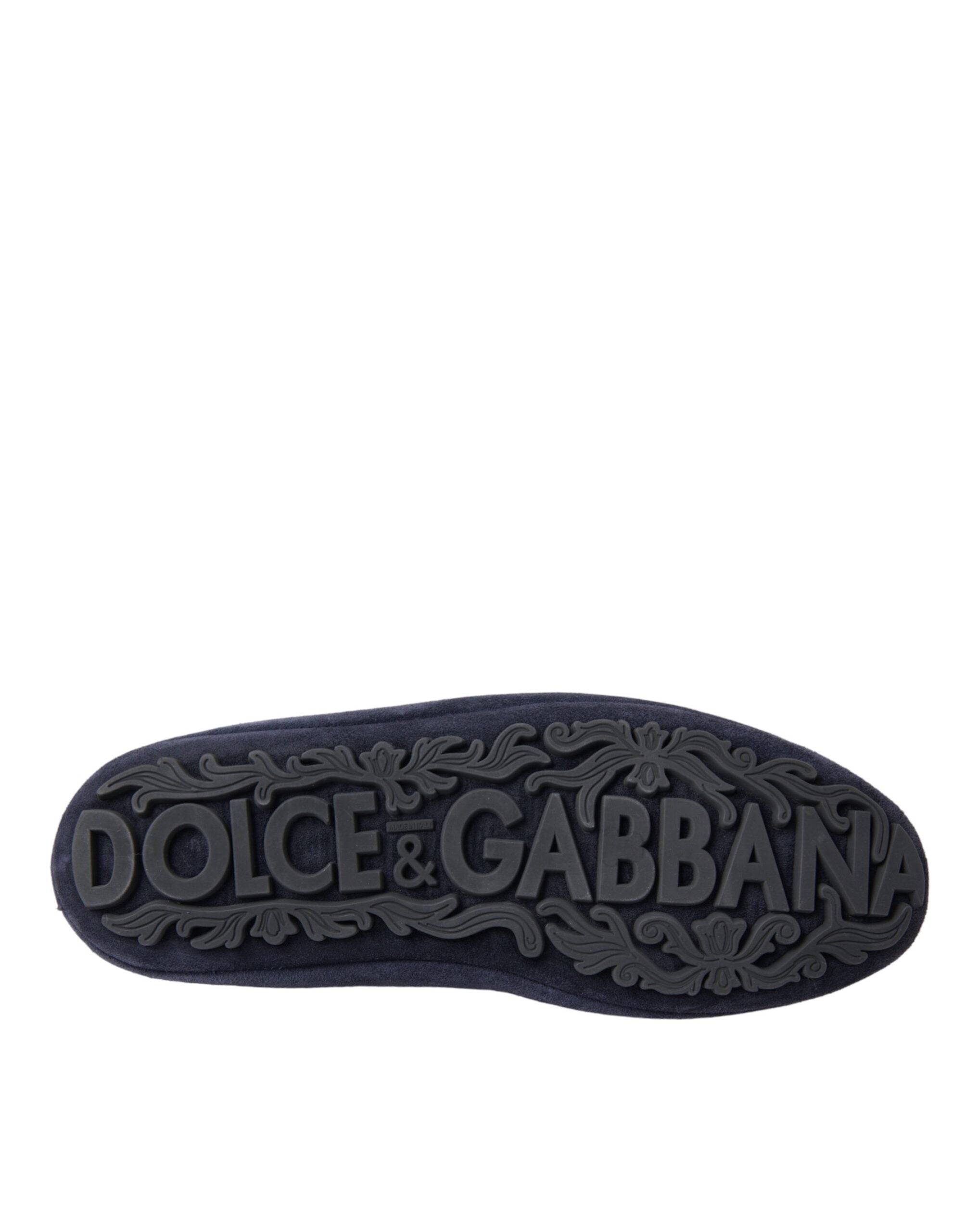 Dolce & Gabbana Сини кожени велурени обувки Crystal Crown Loafers