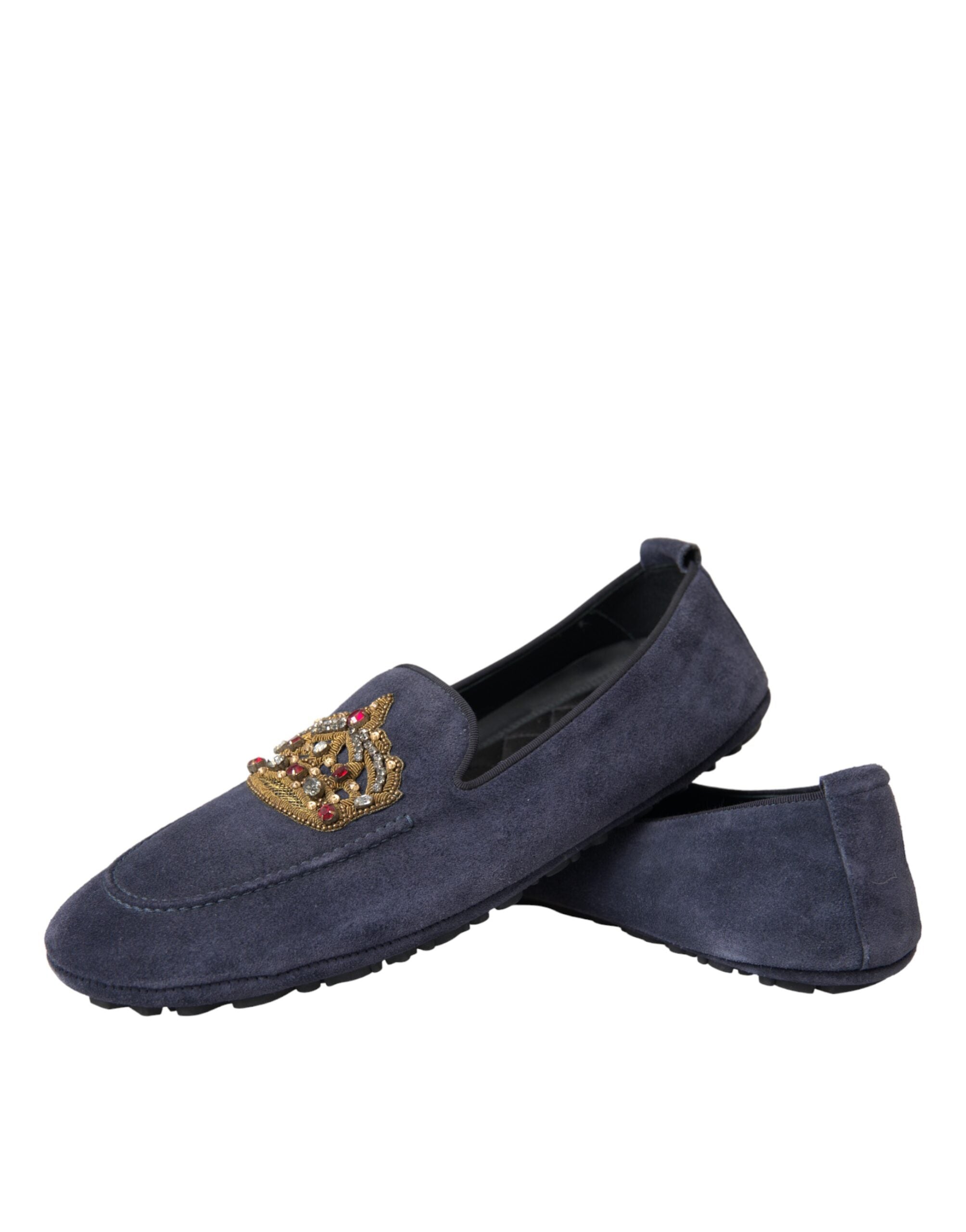 Dolce & Gabbana Сини кожени велурени обувки Crystal Crown Loafers