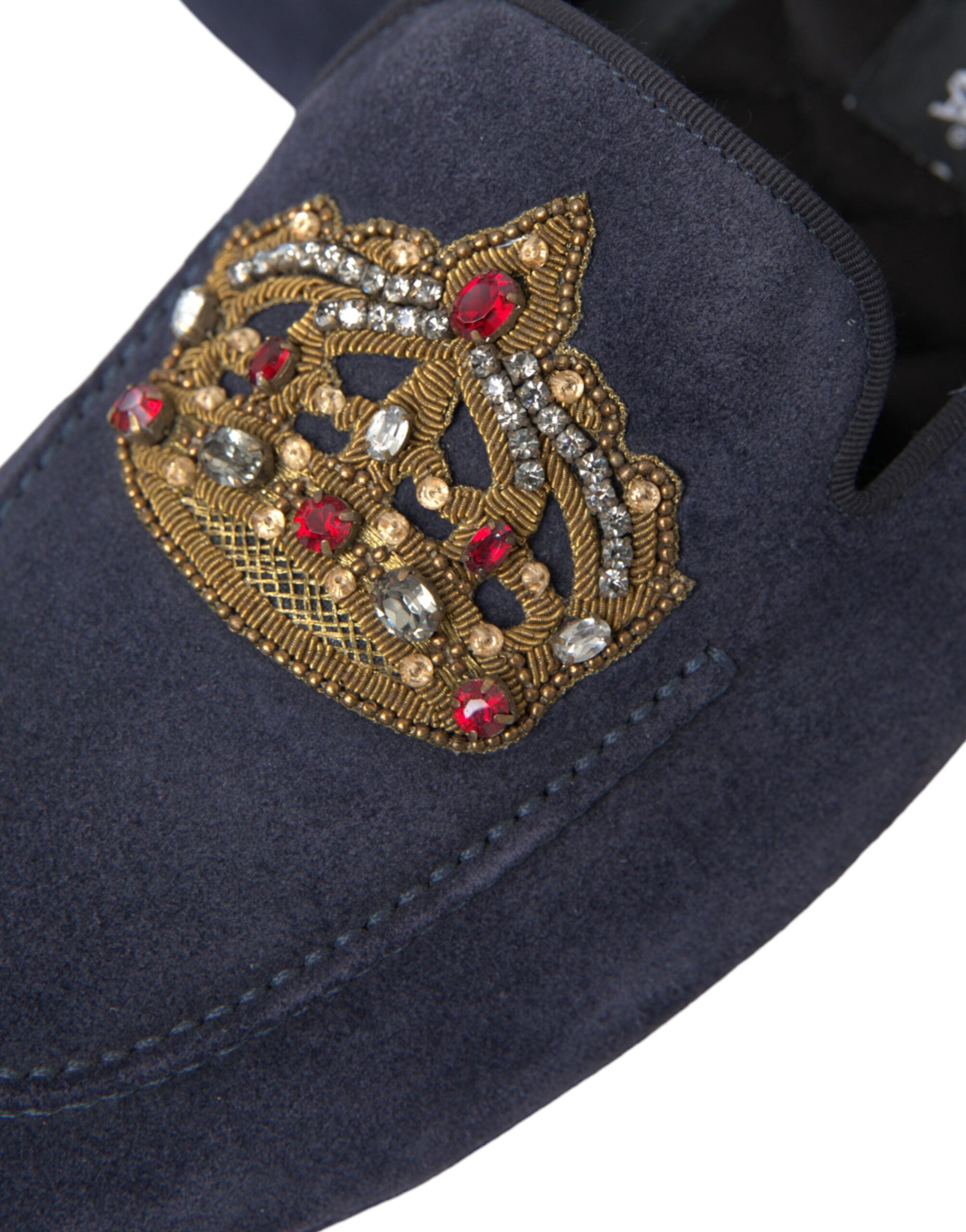 Dolce & Gabbana Сини кожени велурени обувки Crystal Crown Loafers