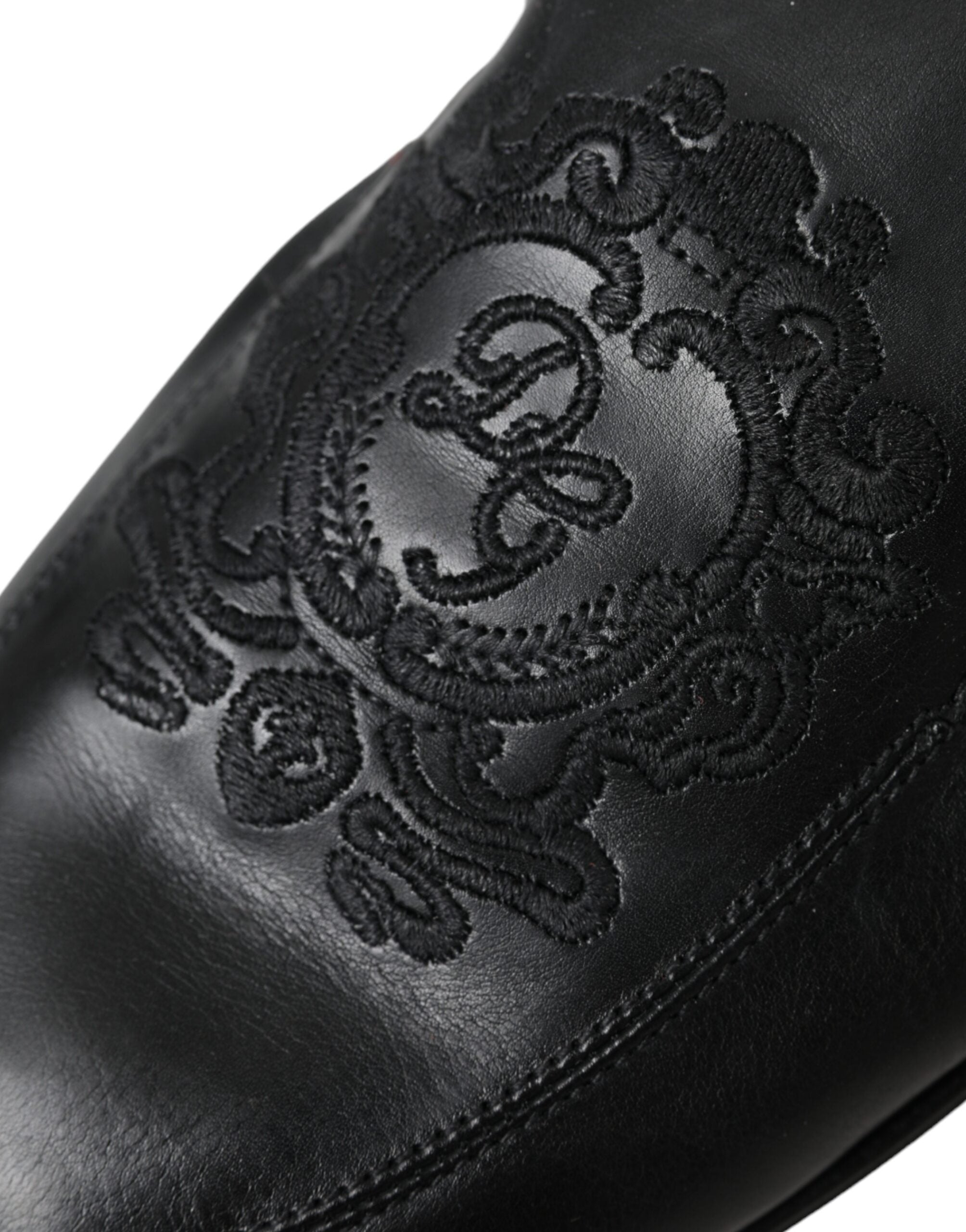 Dolce & Gabbana черни лого бродирани кожени мокасини Мъжки обувки