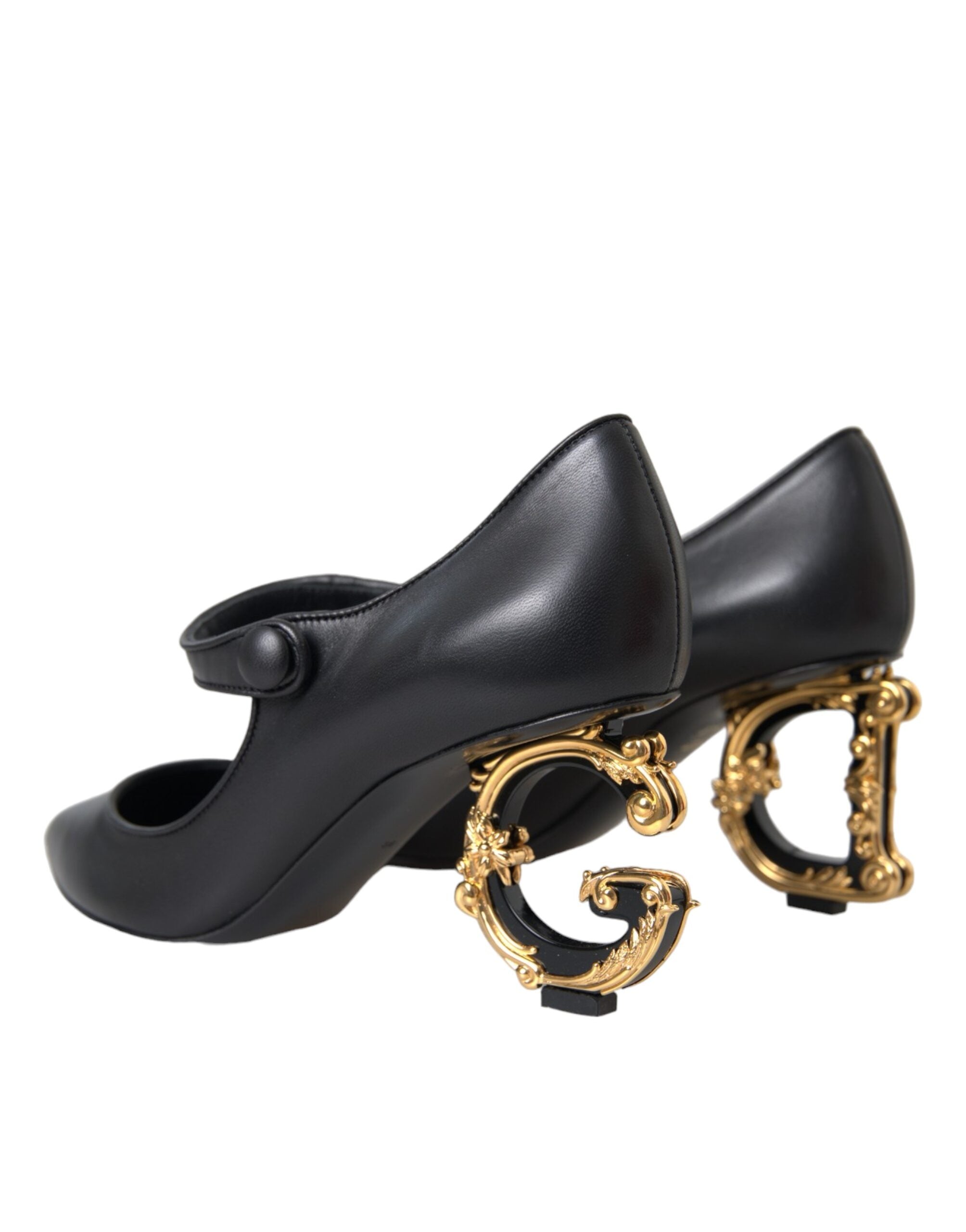 Dolce & Gabbana Черни кожени обувки с лого на ток Обувки помпи Mary Janes