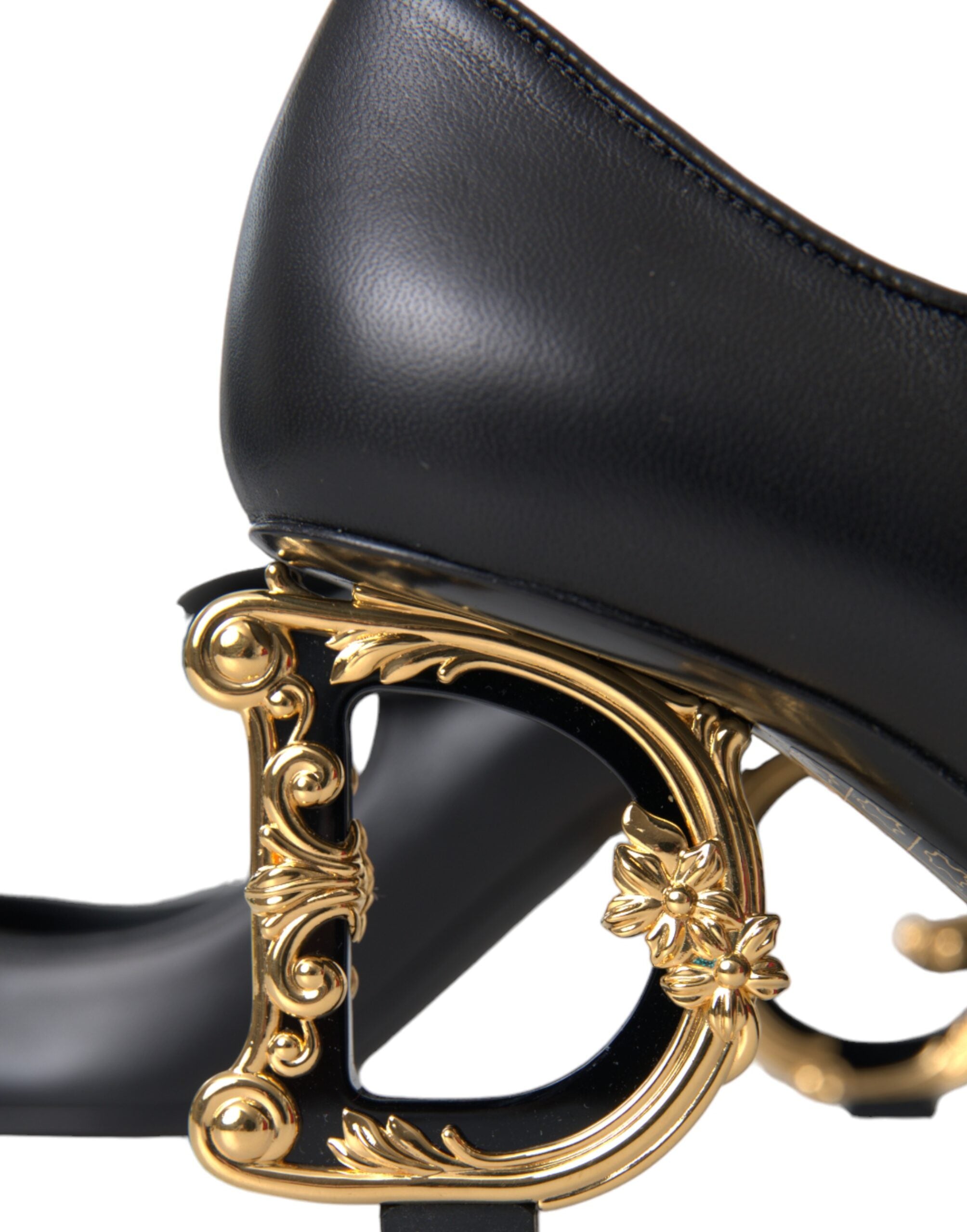 Dolce & Gabbana Черни кожени обувки с лого на ток Обувки помпи Mary Janes