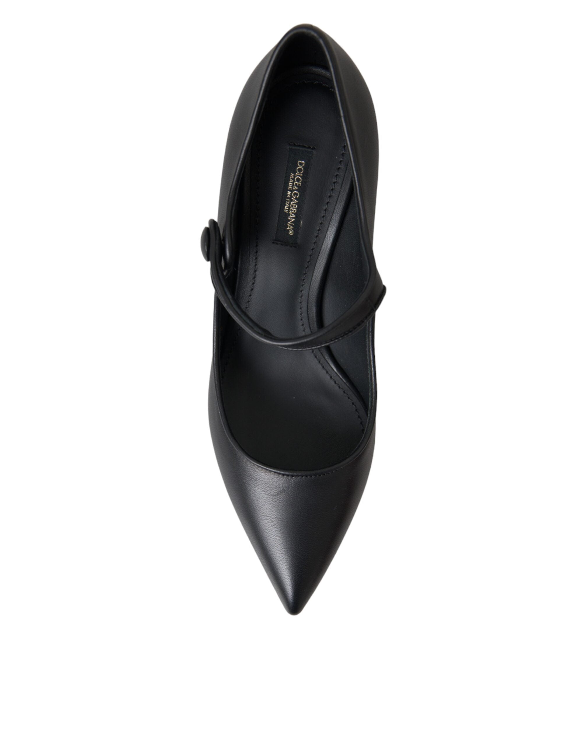 Dolce & Gabbana Черни кожени обувки с лого на ток Обувки помпи Mary Janes