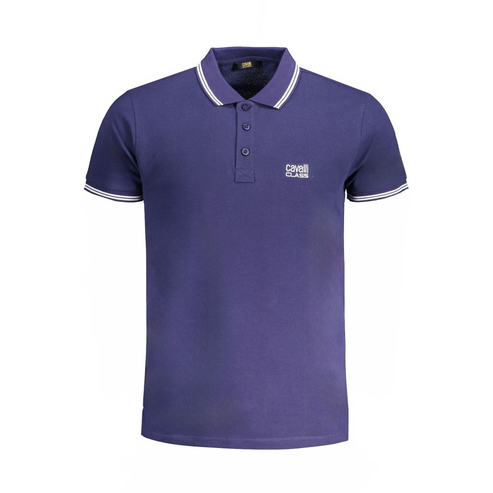 Мъжка поло тениска в тъмносиньо Men's polo Cavalli Class QXT64Y KB002 Navy Blue/White Front view