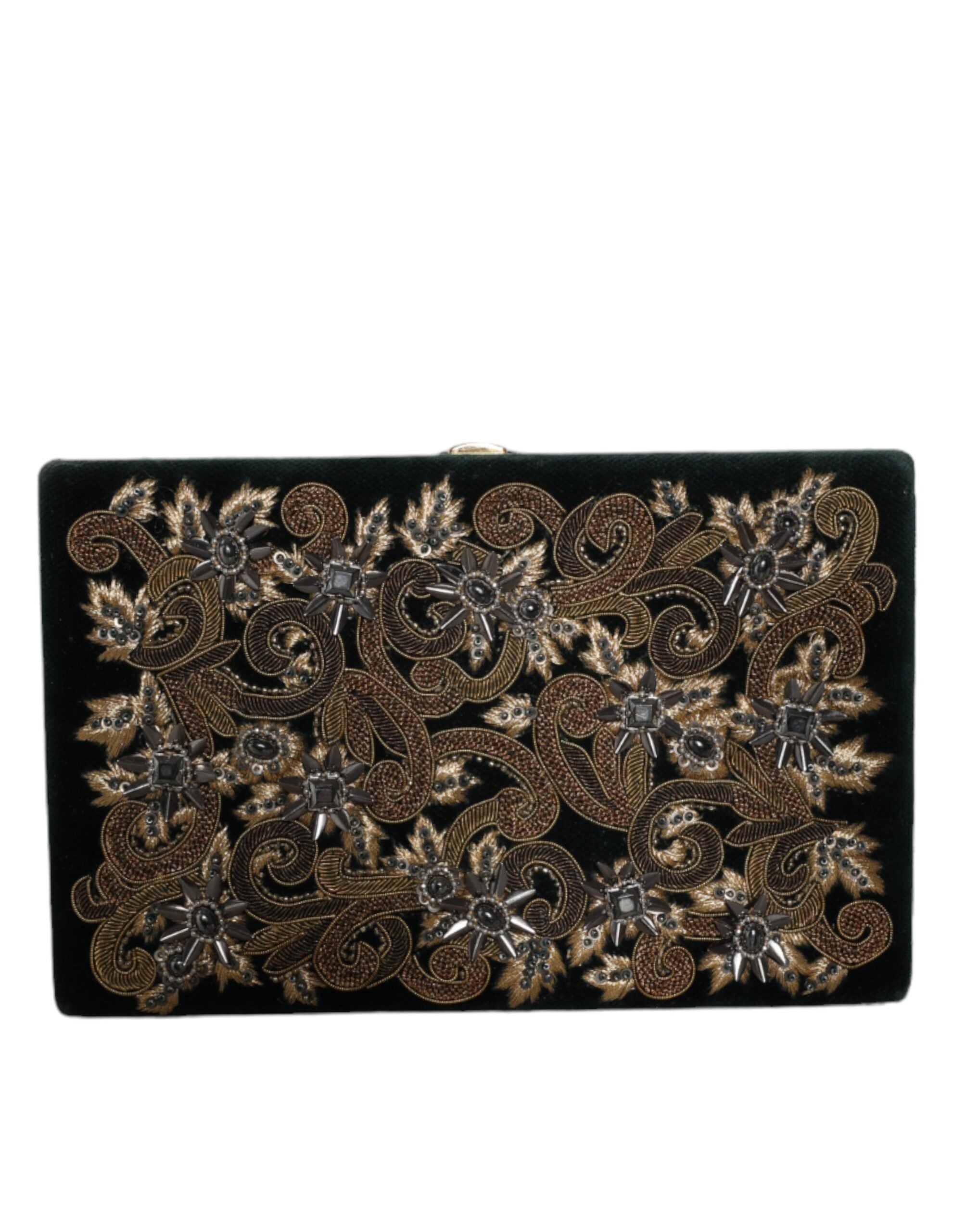 Dolce & Gabbana Black Velvet Gold Frame Clutch Вечерна чанта за парти