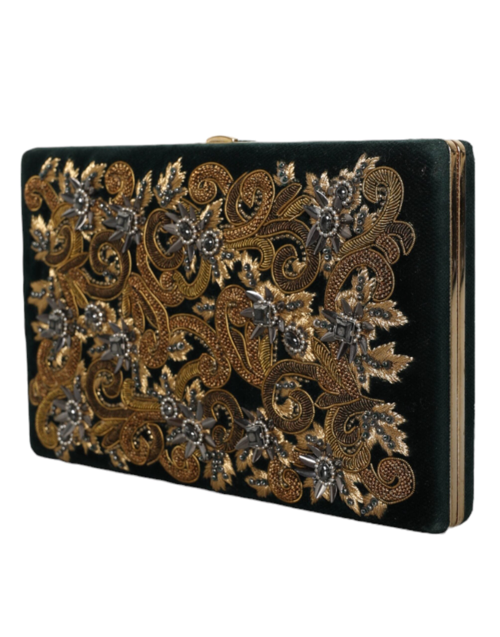 Dolce & Gabbana Black Velvet Gold Frame Clutch Вечерна чанта за парти