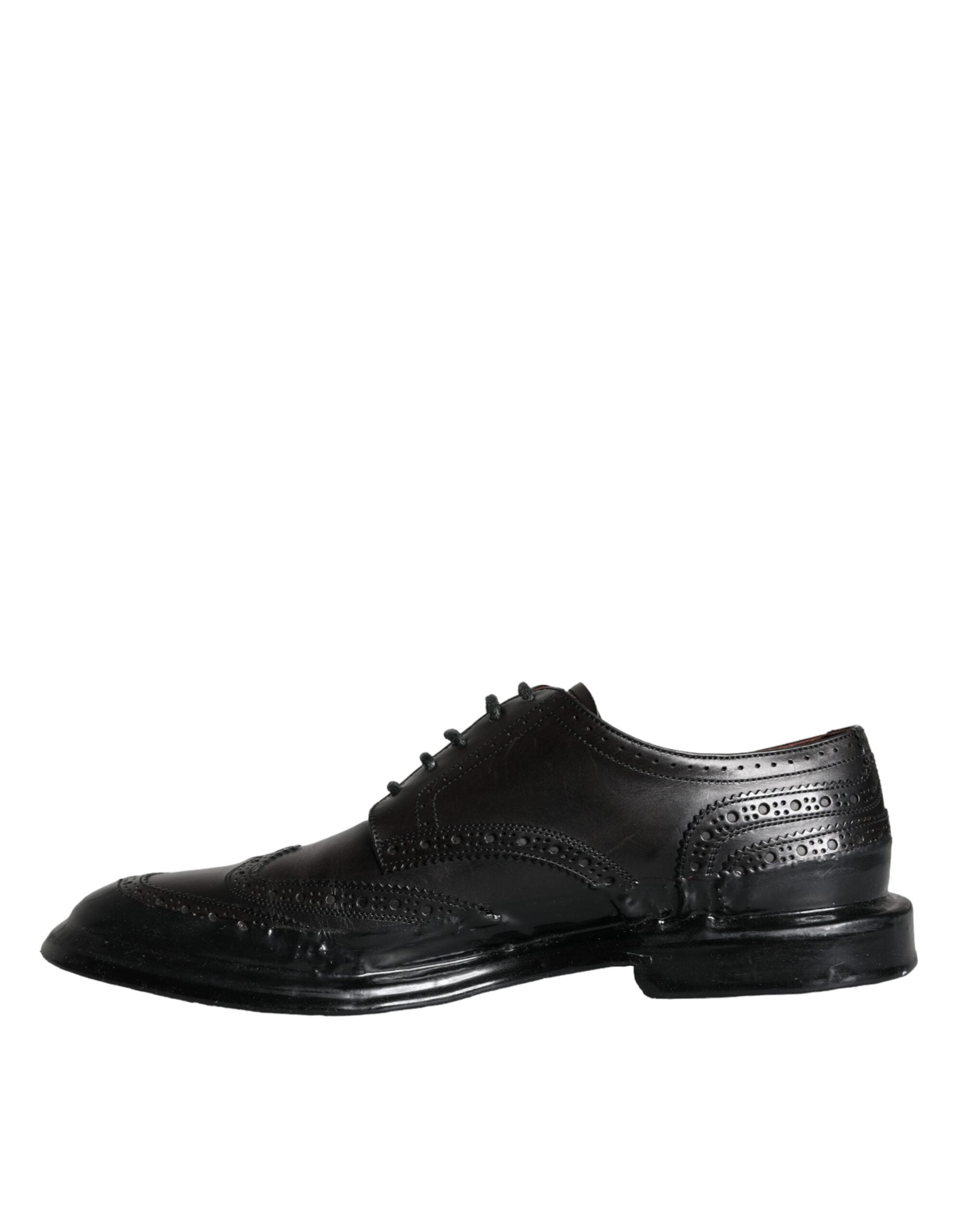 Dolce & Gabbana Черни кожени официални мъжки обувки Oxford Wingtip