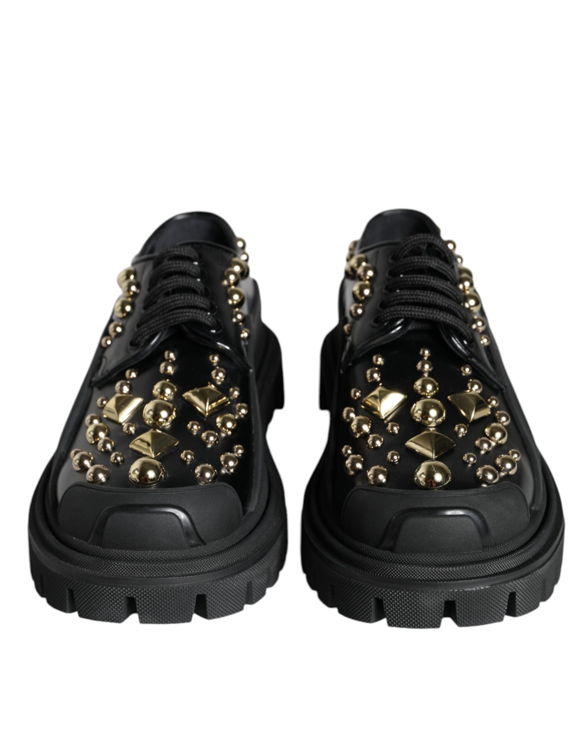 Dolce & Gabbana черни кожени трекинг дерби обувки, украсени
