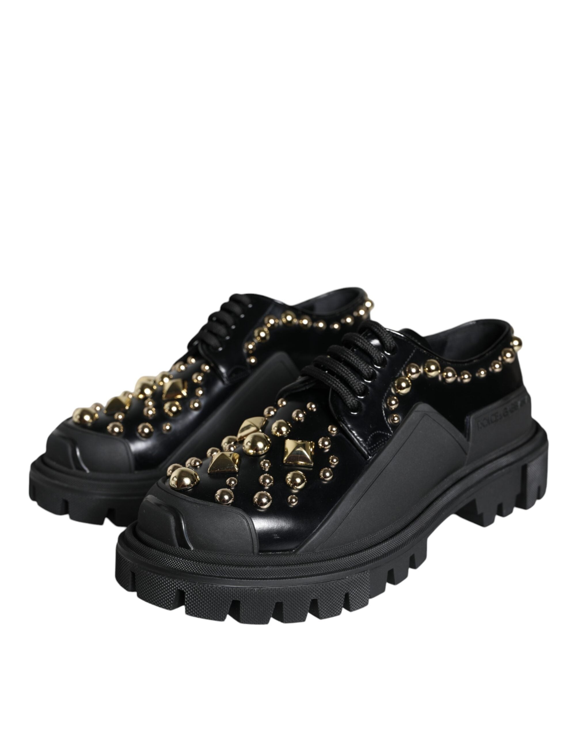 Dolce & Gabbana черни кожени трекинг дерби обувки, украсени