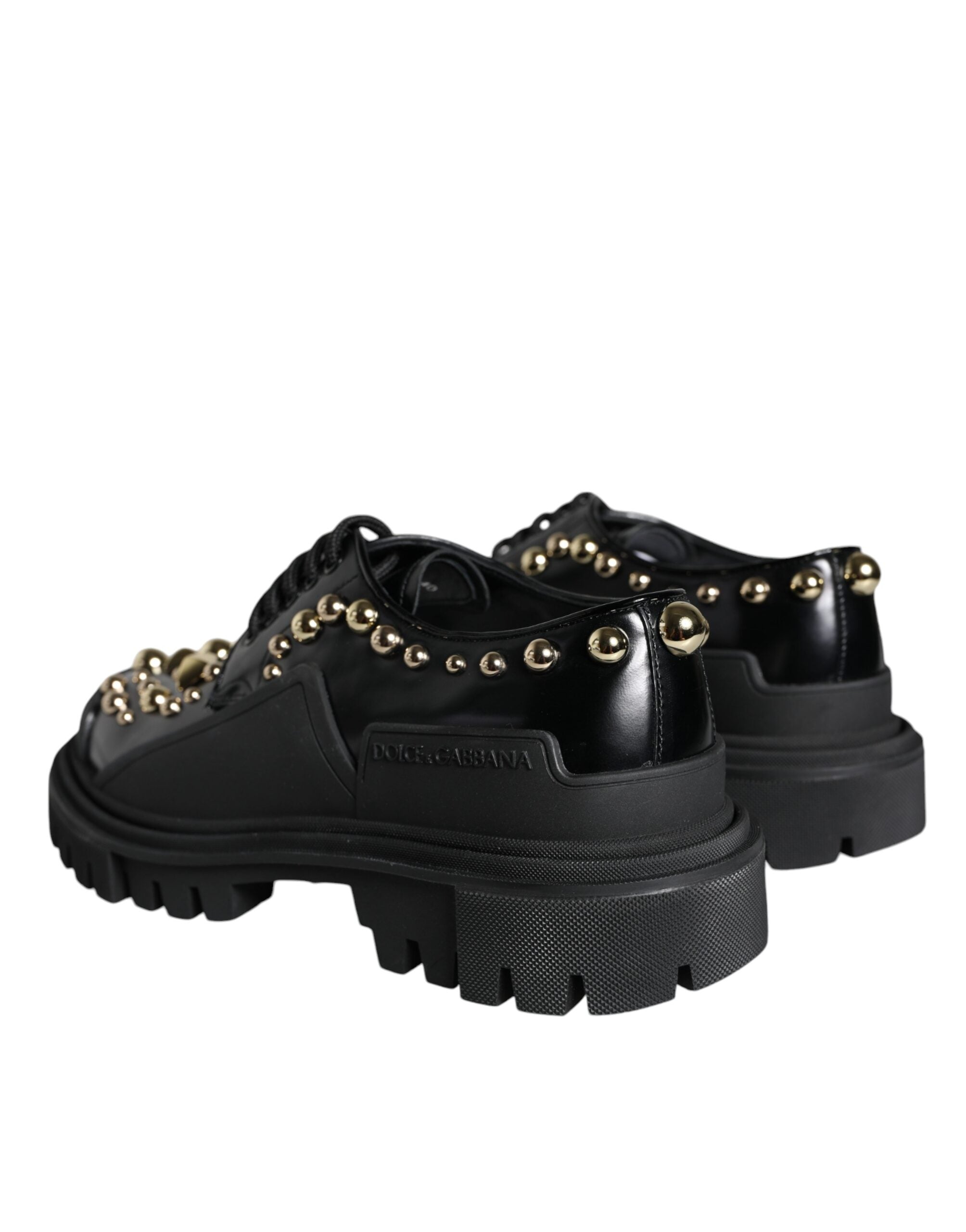 Dolce & Gabbana черни кожени трекинг дерби обувки, украсени