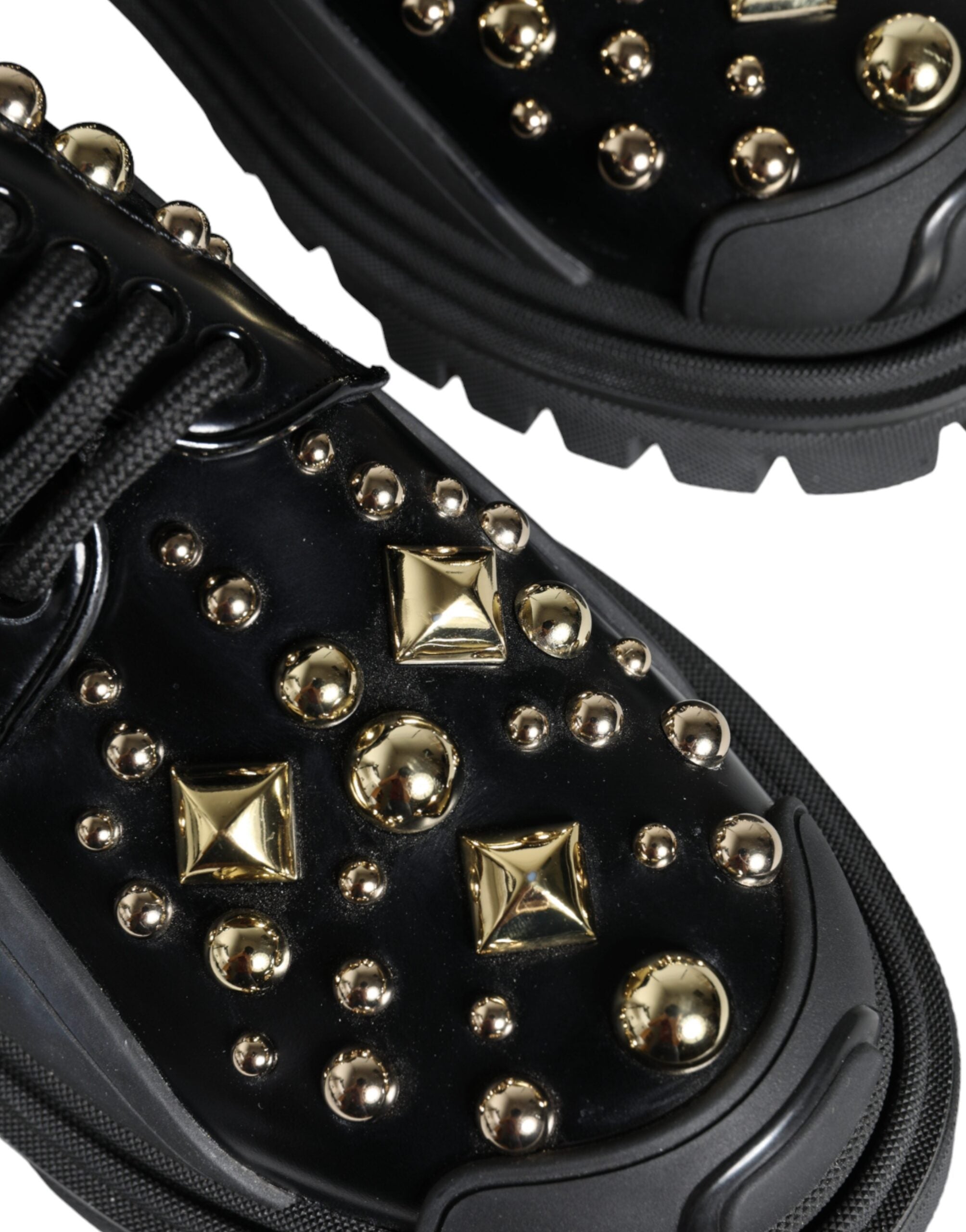 Dolce & Gabbana черни кожени трекинг дерби обувки, украсени