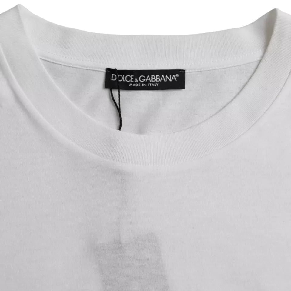 Бяла памучна тениска с кръгло деколте и къс ръкав Dolce & Gabbana