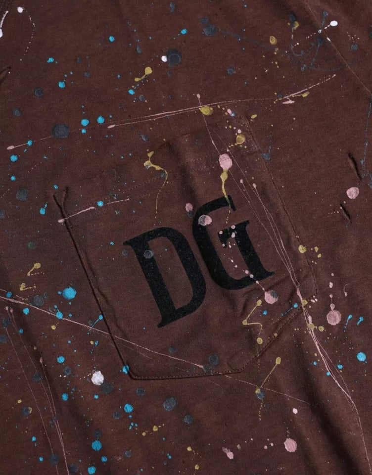 Мъжка тениска Dolce & Gabbana Brown Color Splash Cotton Crew Neck T-shirt
