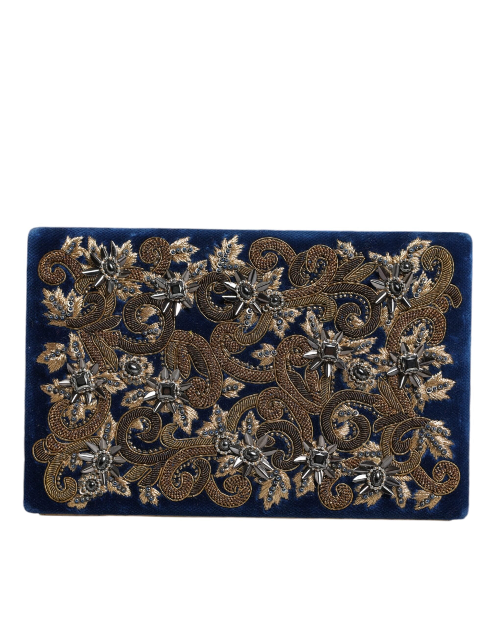 Dolce & Gabbana Blue Velvet Gold Frame Clutch Вечерна чанта за парти