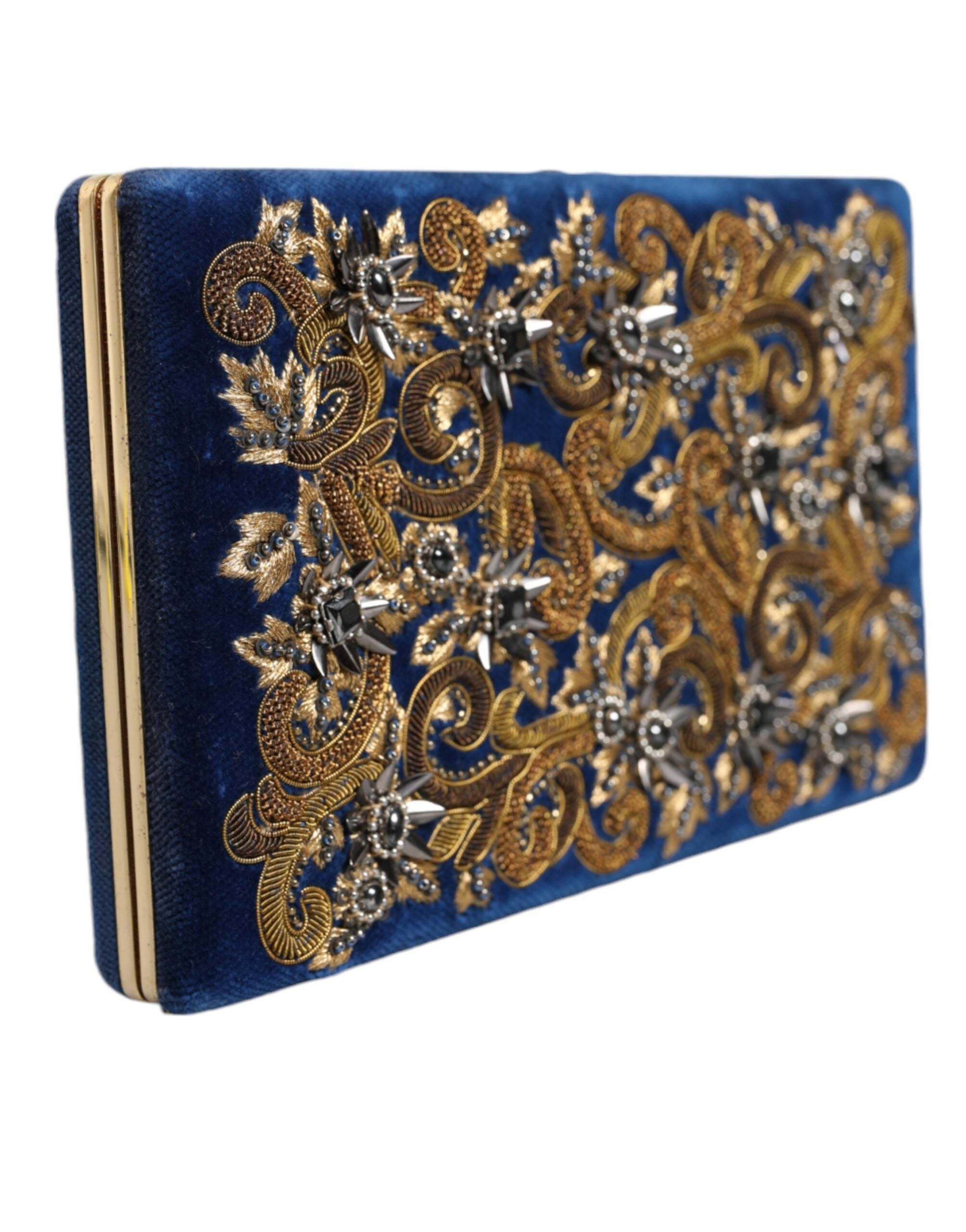 Dolce & Gabbana Blue Velvet Gold Frame Clutch Вечерна чанта за парти