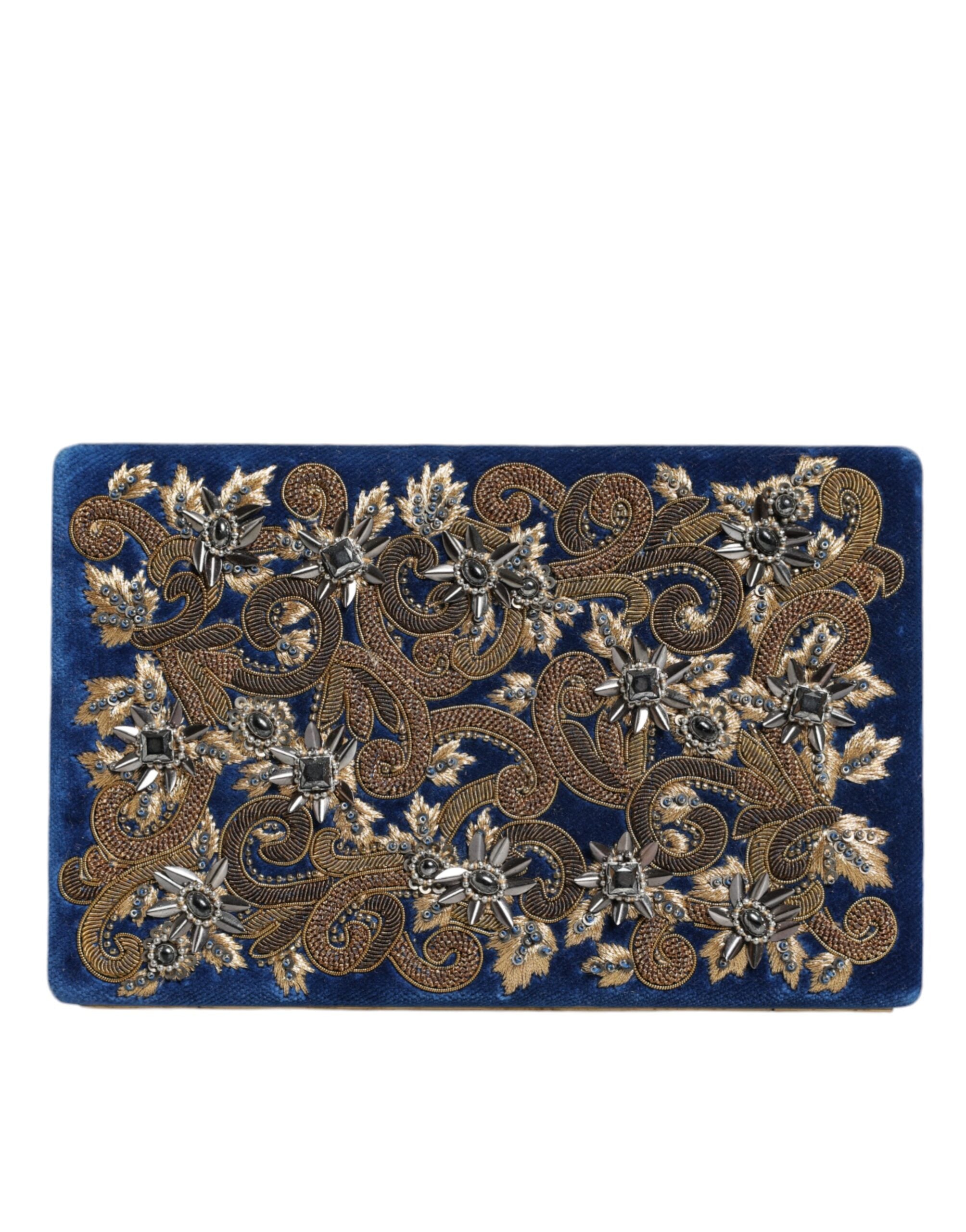 Dolce & Gabbana Blue Velvet Gold Frame Clutch Вечерна чанта за парти