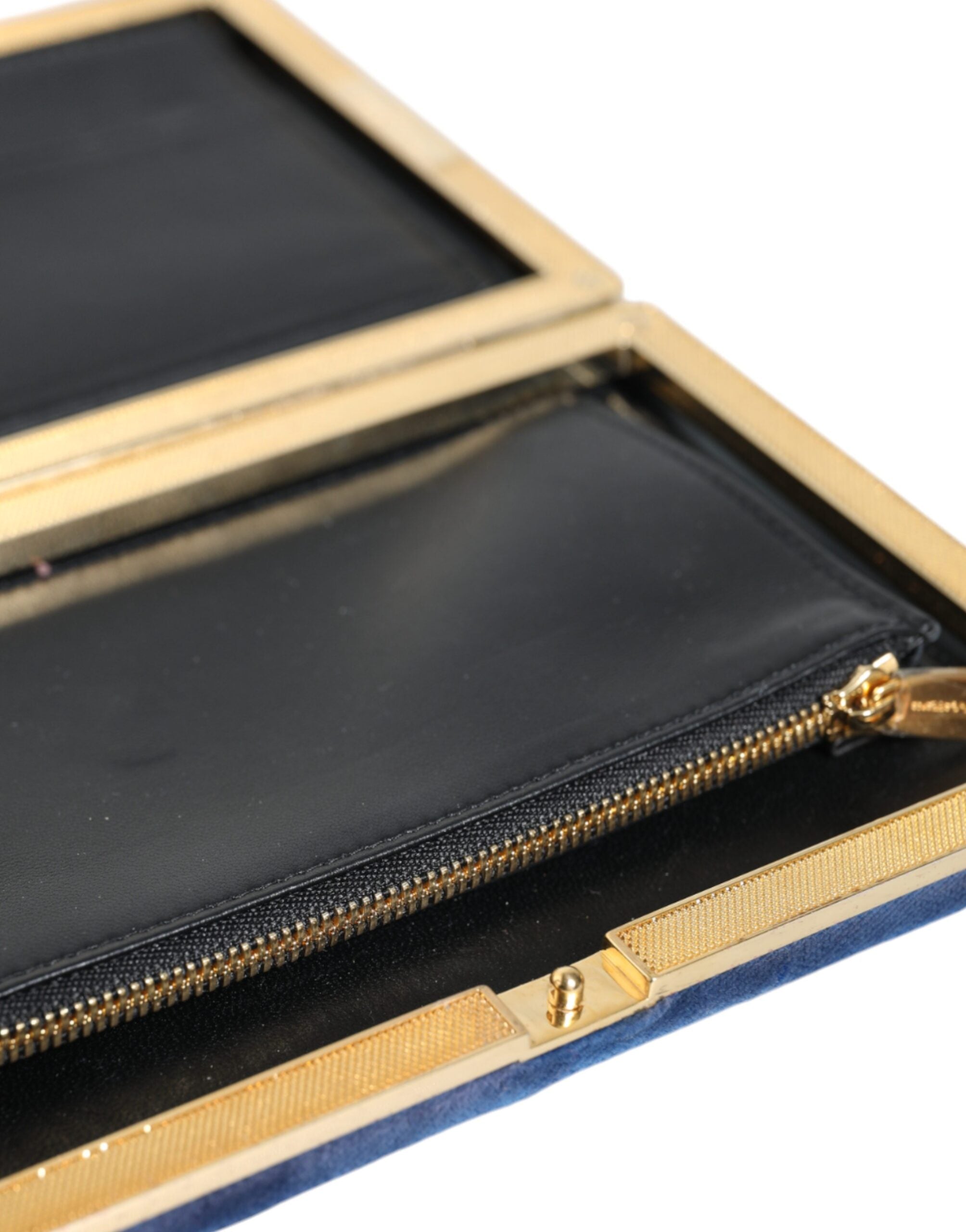 Dolce & Gabbana Blue Velvet Gold Frame Clutch Вечерна чанта за парти
