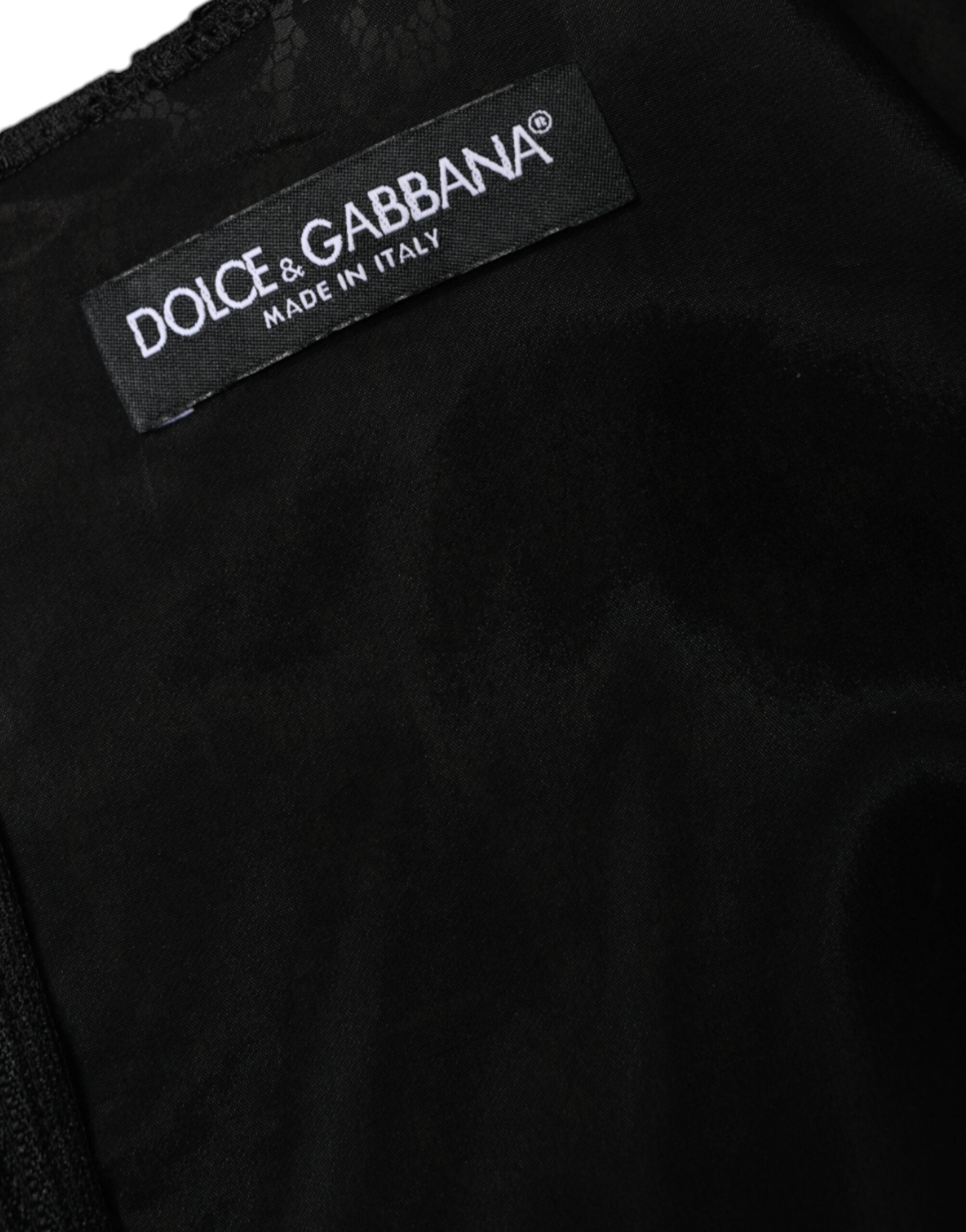 Черна мини рокля без ръкави с дантелена обвивка на цветя Dolce & Gabbana
