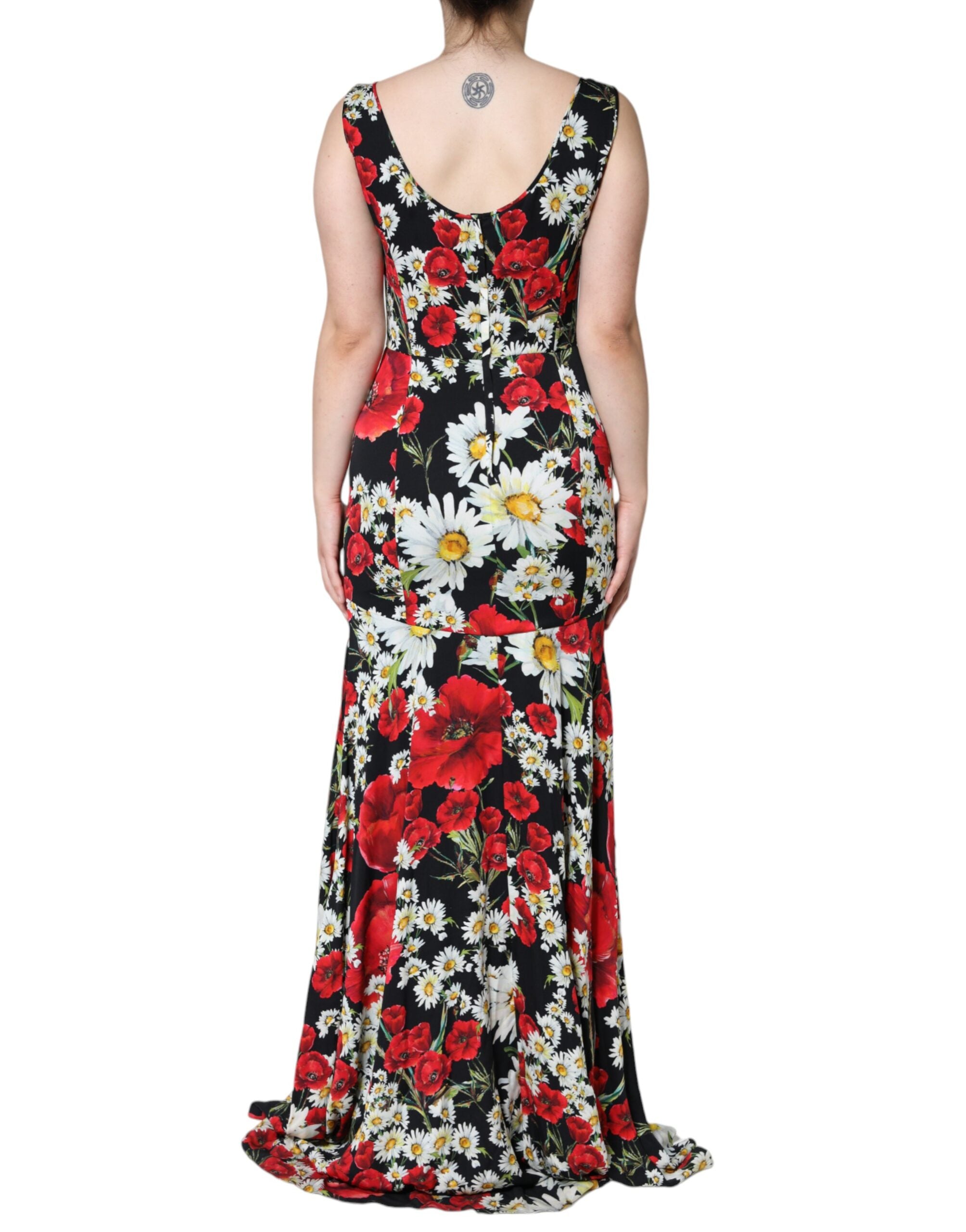 Dolce & Gabbana черна копринена рокля без ръкави с флорални мотиви