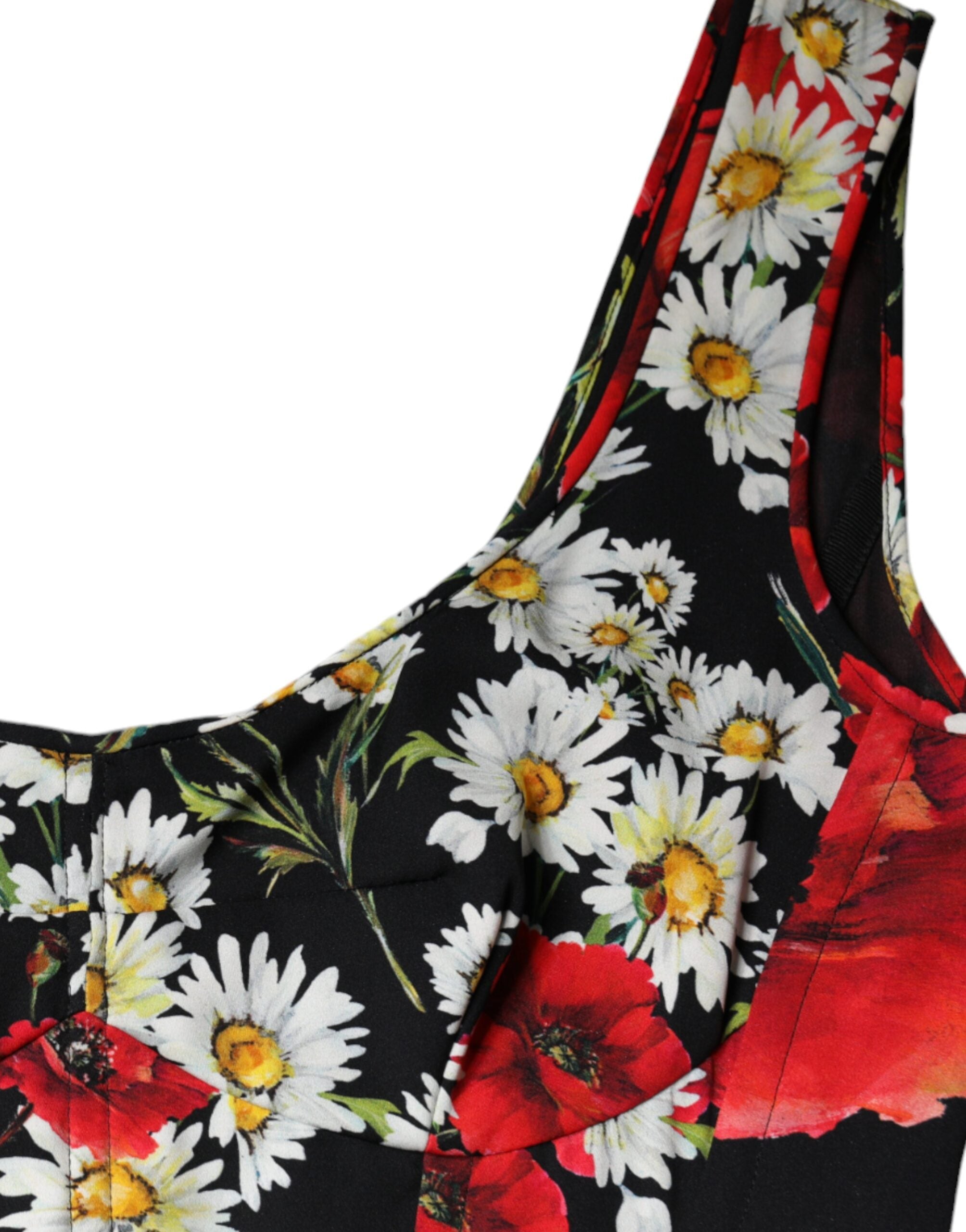 Dolce & Gabbana черна копринена рокля без ръкави с флорални мотиви