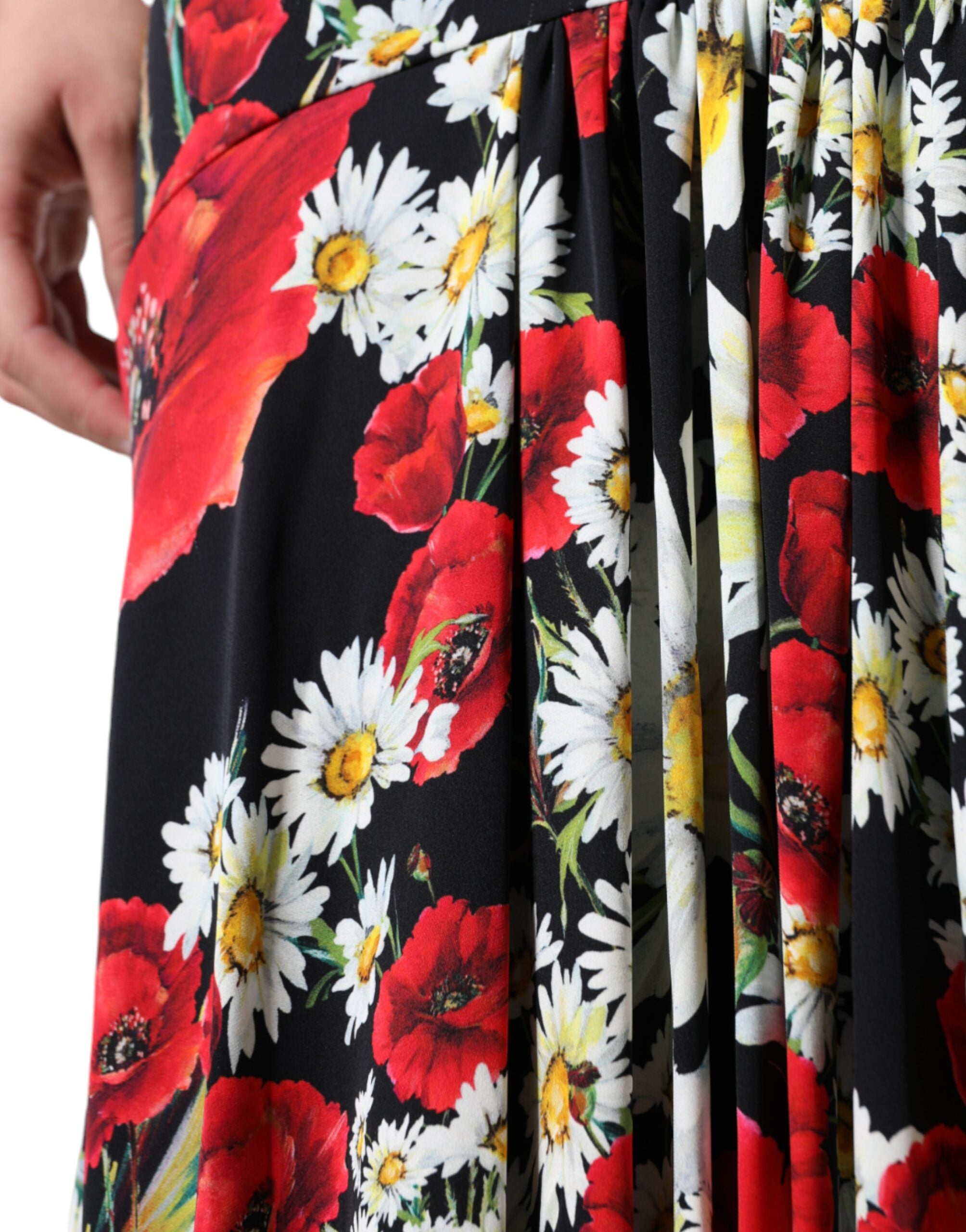 Dolce & Gabbana черна копринена рокля без ръкави с флорални мотиви