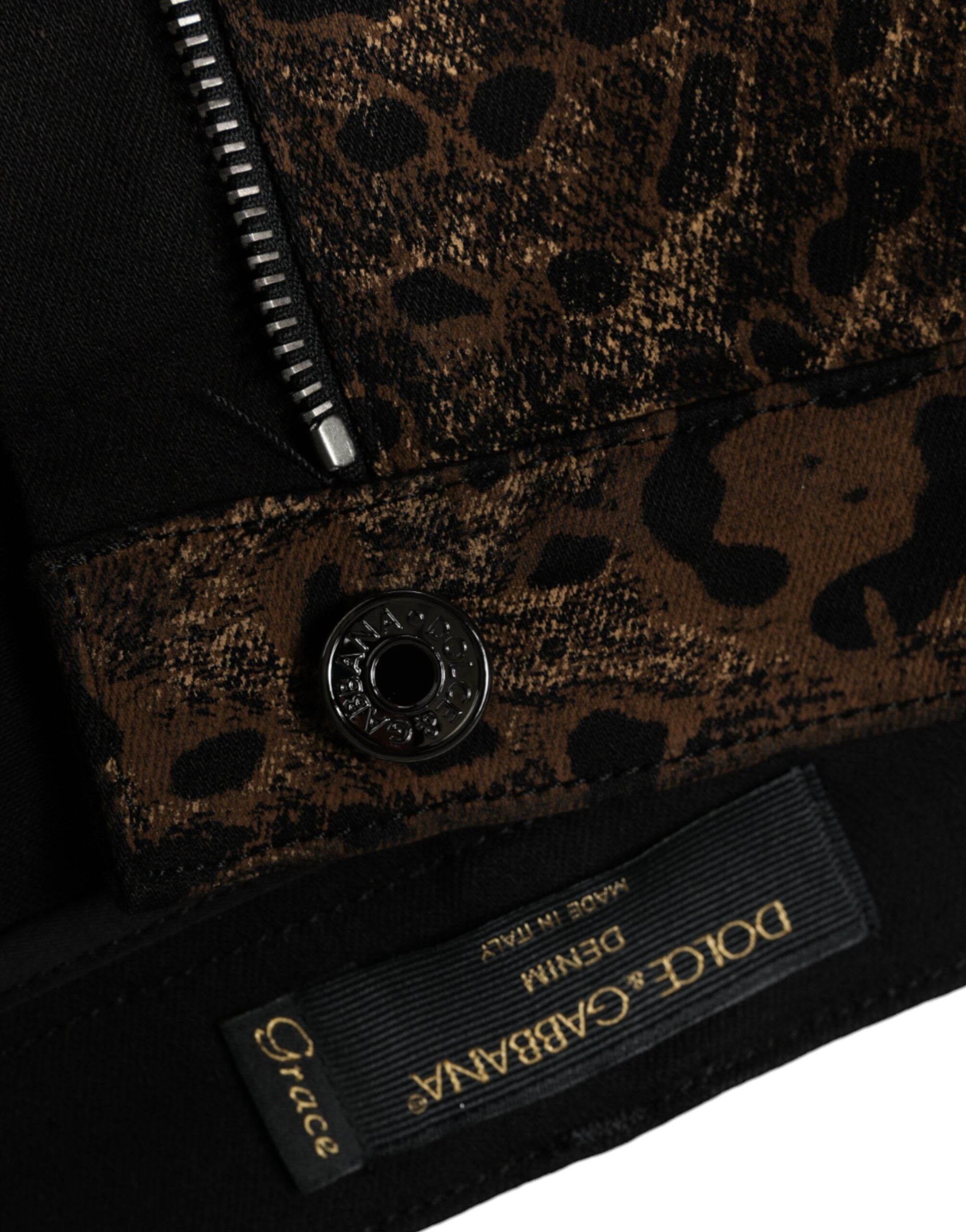 Dolce & Gabbana Кафяви леопардови памучни тесни дънкови дънки