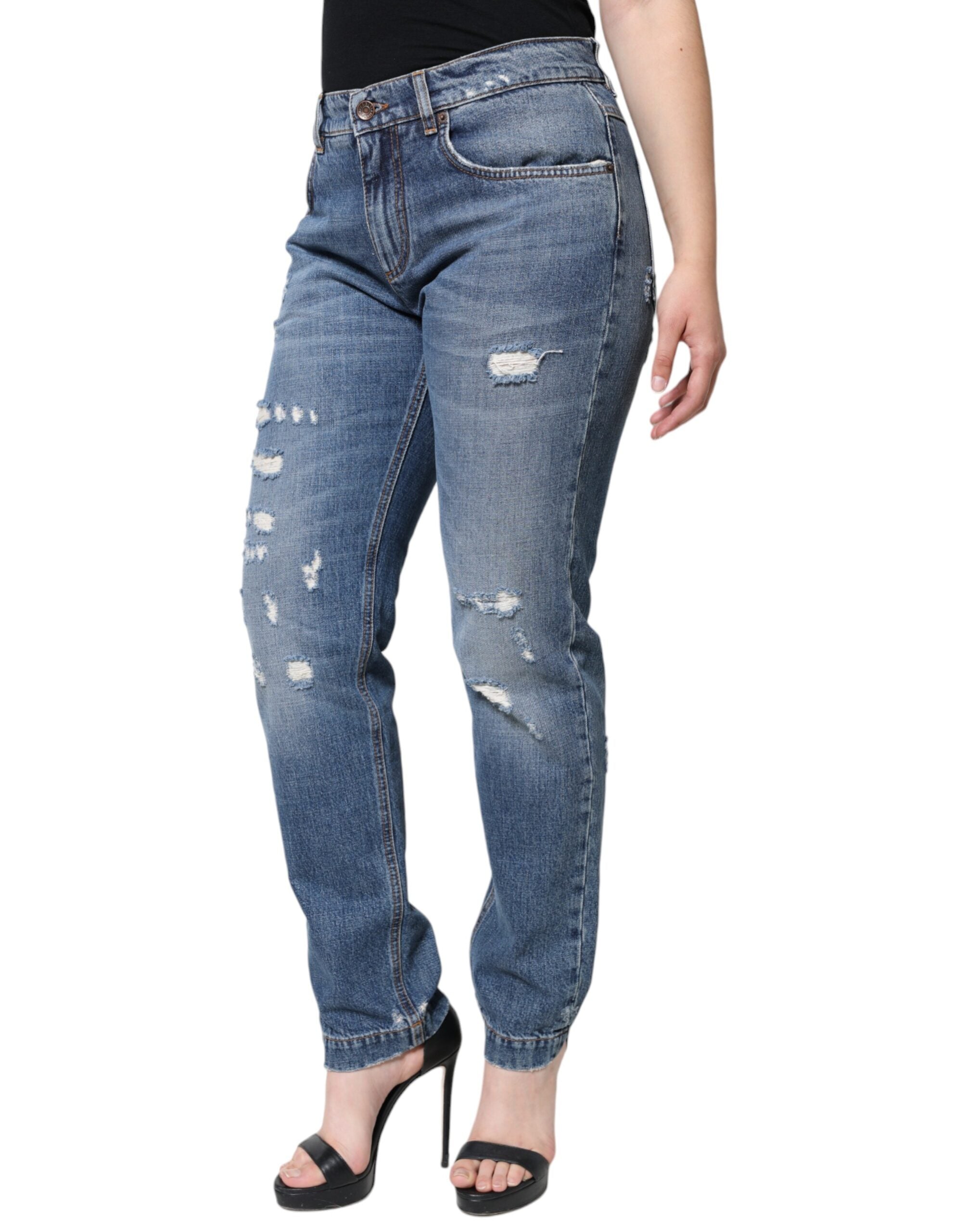 Dolce & Gabbana сини памучни окъсани дънки Boyfriend Denim