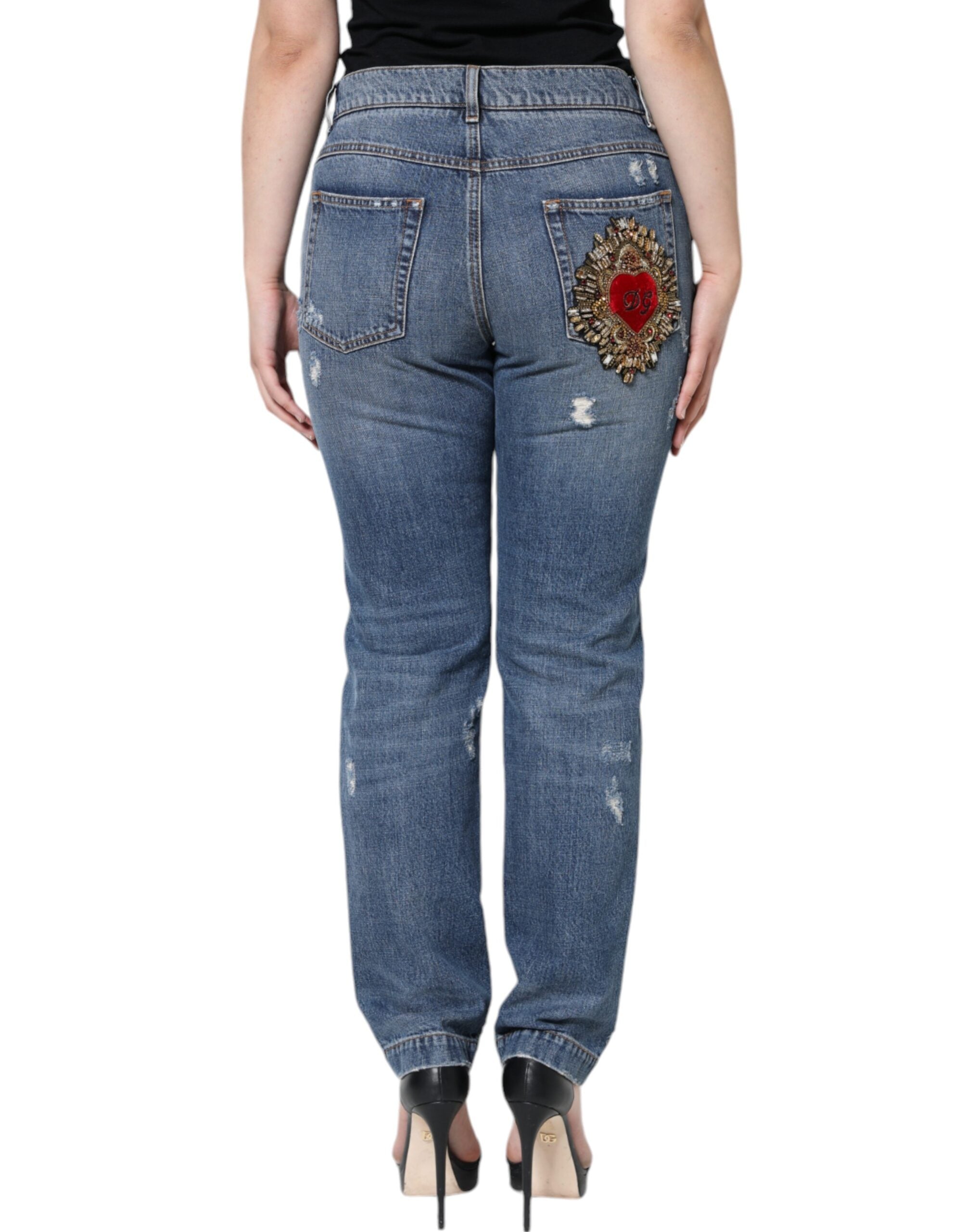 Dolce & Gabbana сини памучни окъсани дънки Boyfriend Denim