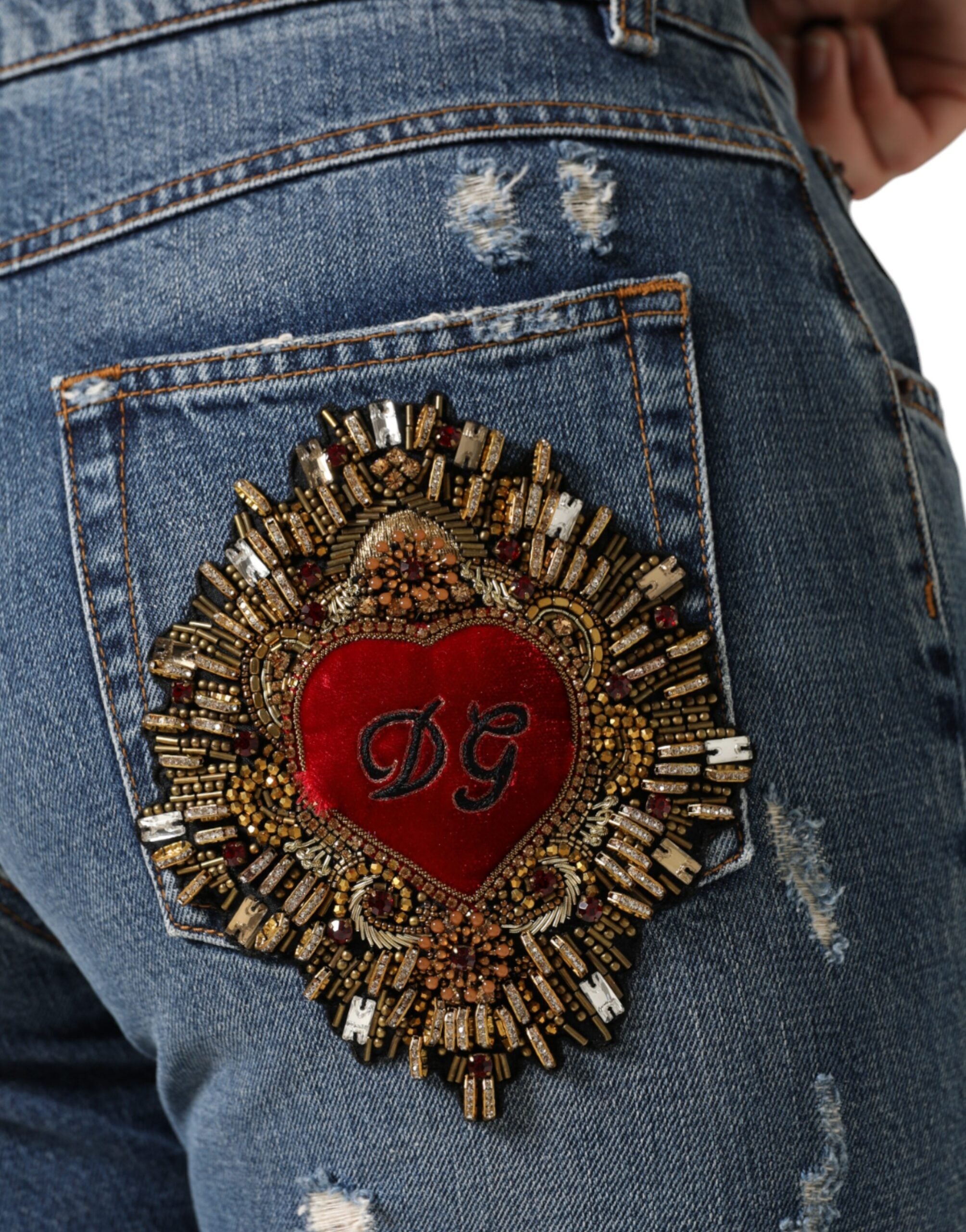 Dolce & Gabbana сини памучни окъсани дънки Boyfriend Denim