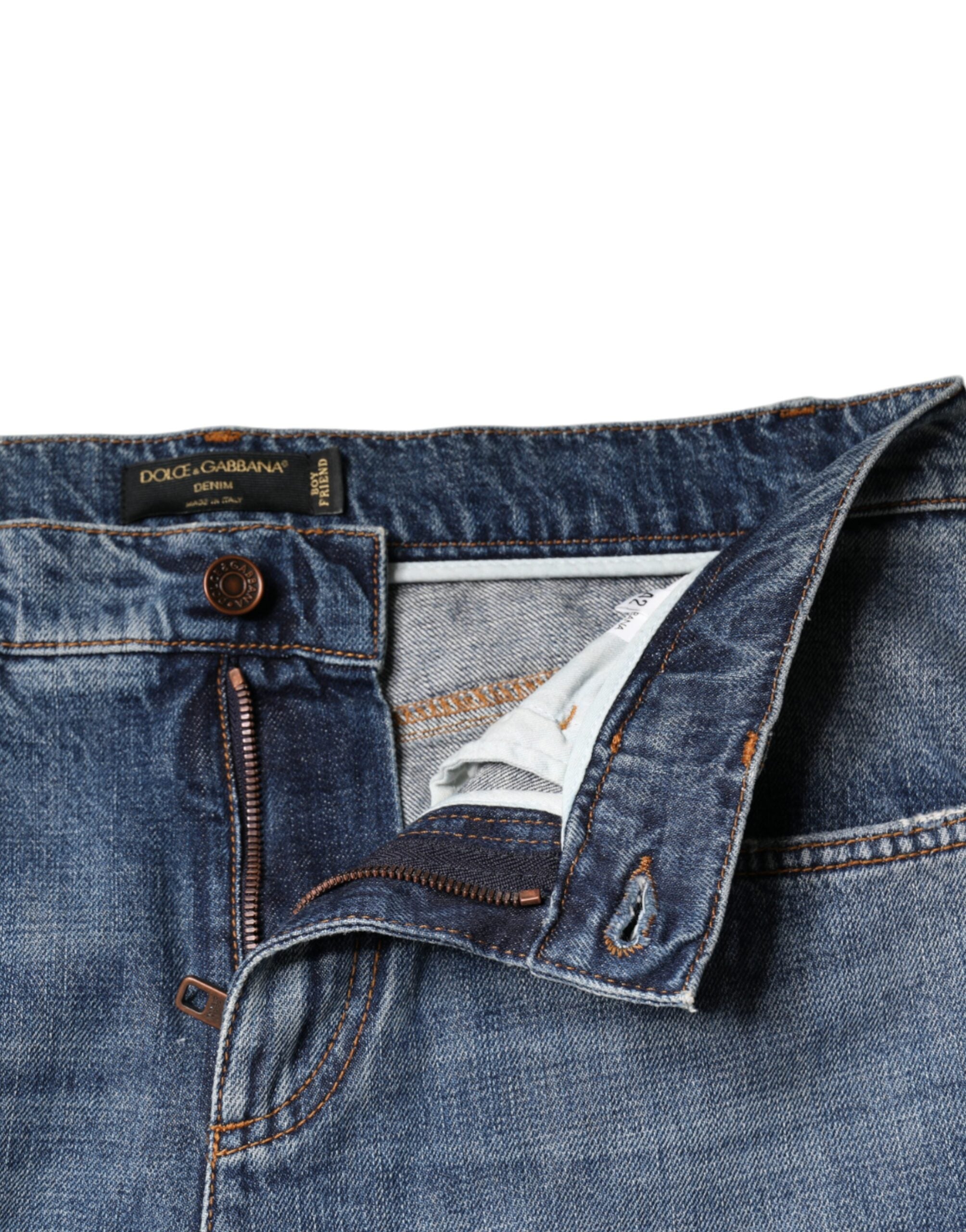 Dolce & Gabbana сини памучни окъсани дънки Boyfriend Denim