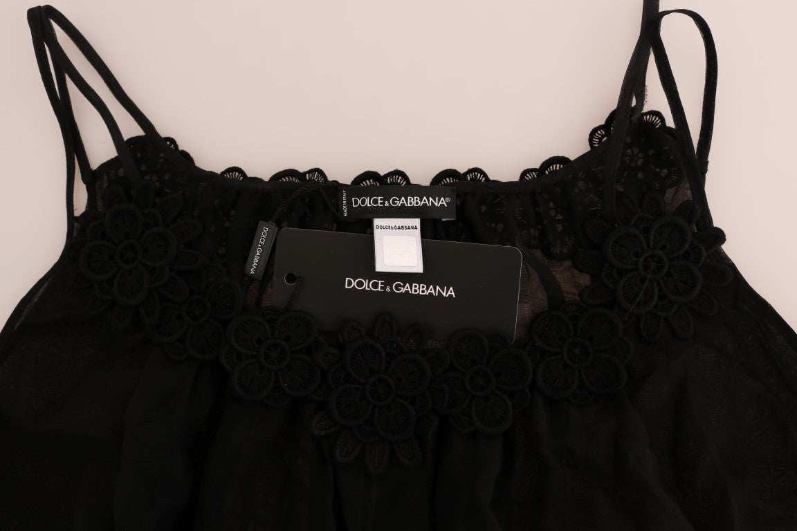 Елегантна черна копринена рокля с дантелена риза Dolce & Gabbana